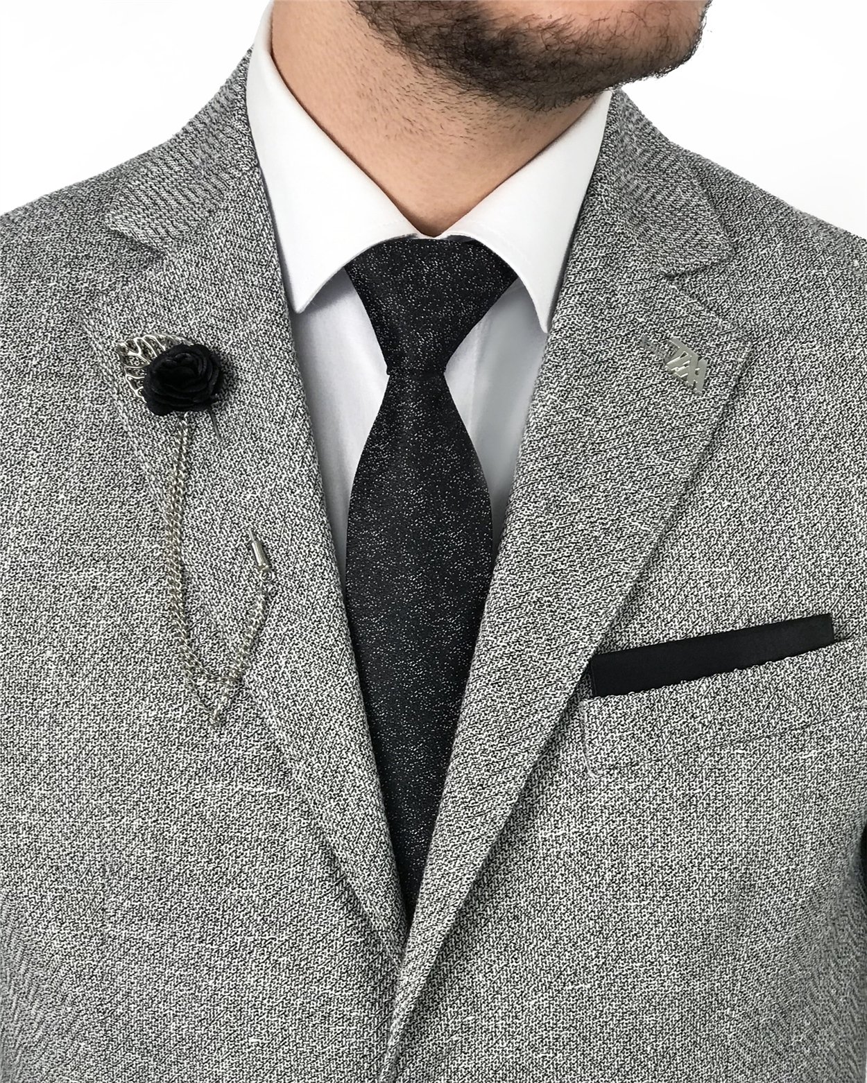 İtalyan stil blazer erkek tek ceket Gri T7701