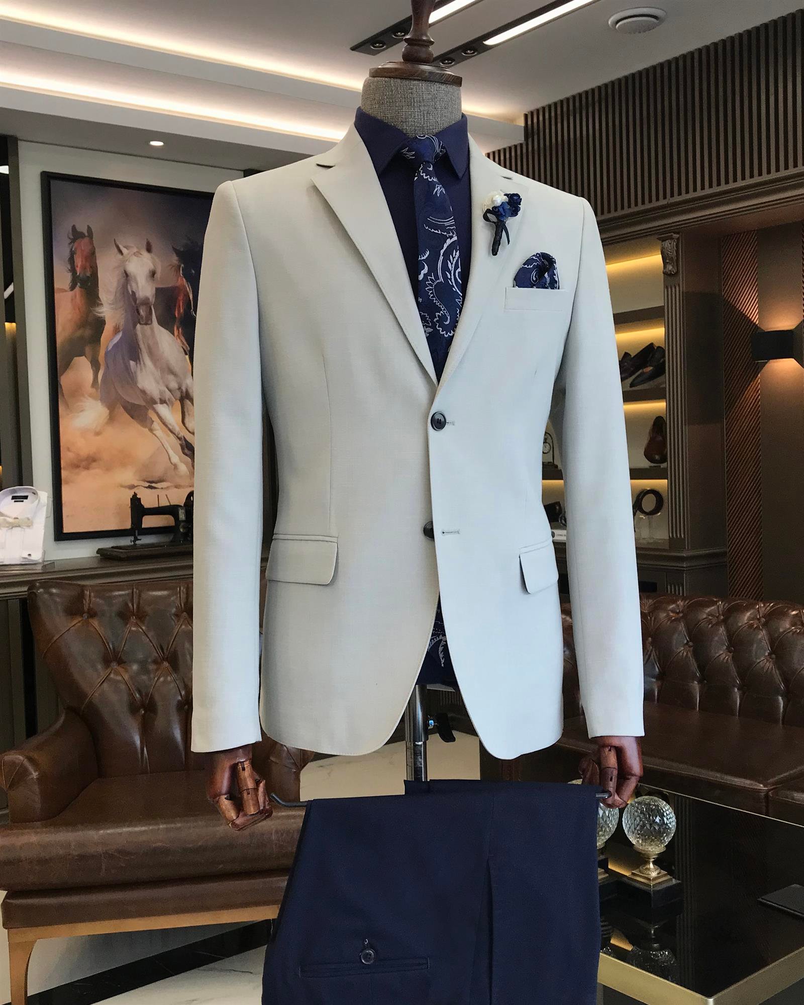 Italian Style Blazer Men's Single Jacket Gray T7691