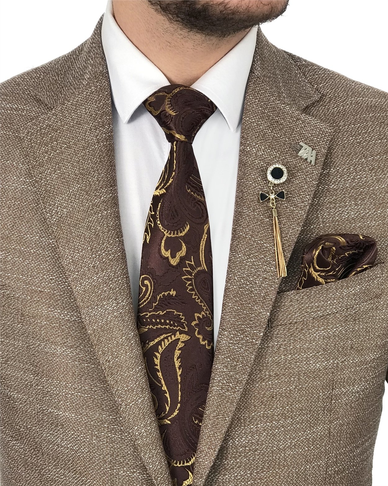 İtalyan stil blazer erkek tek ceket Kahverengi T7699