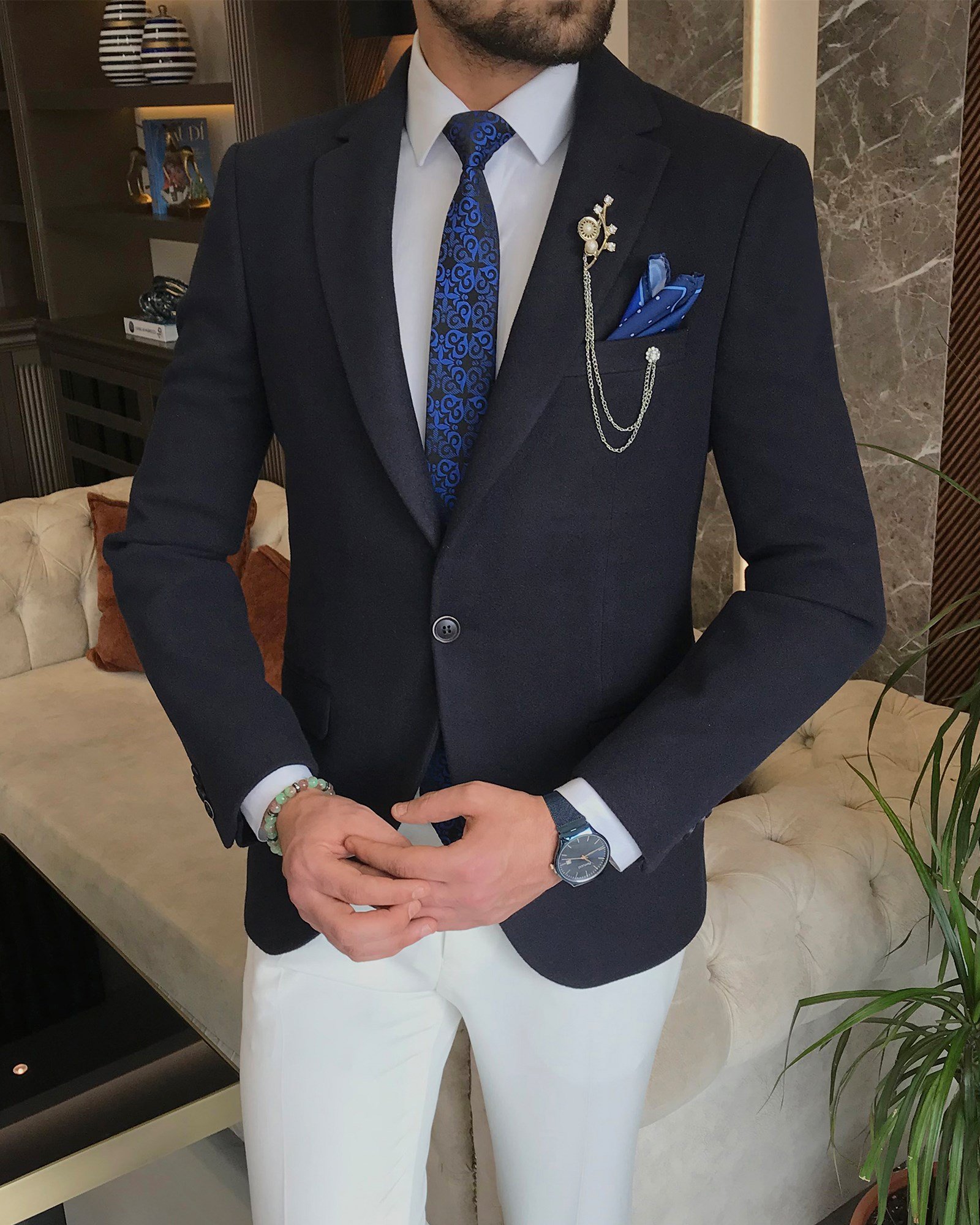 İtalyan stil blazer erkek tek ceket Lacivert   T8800