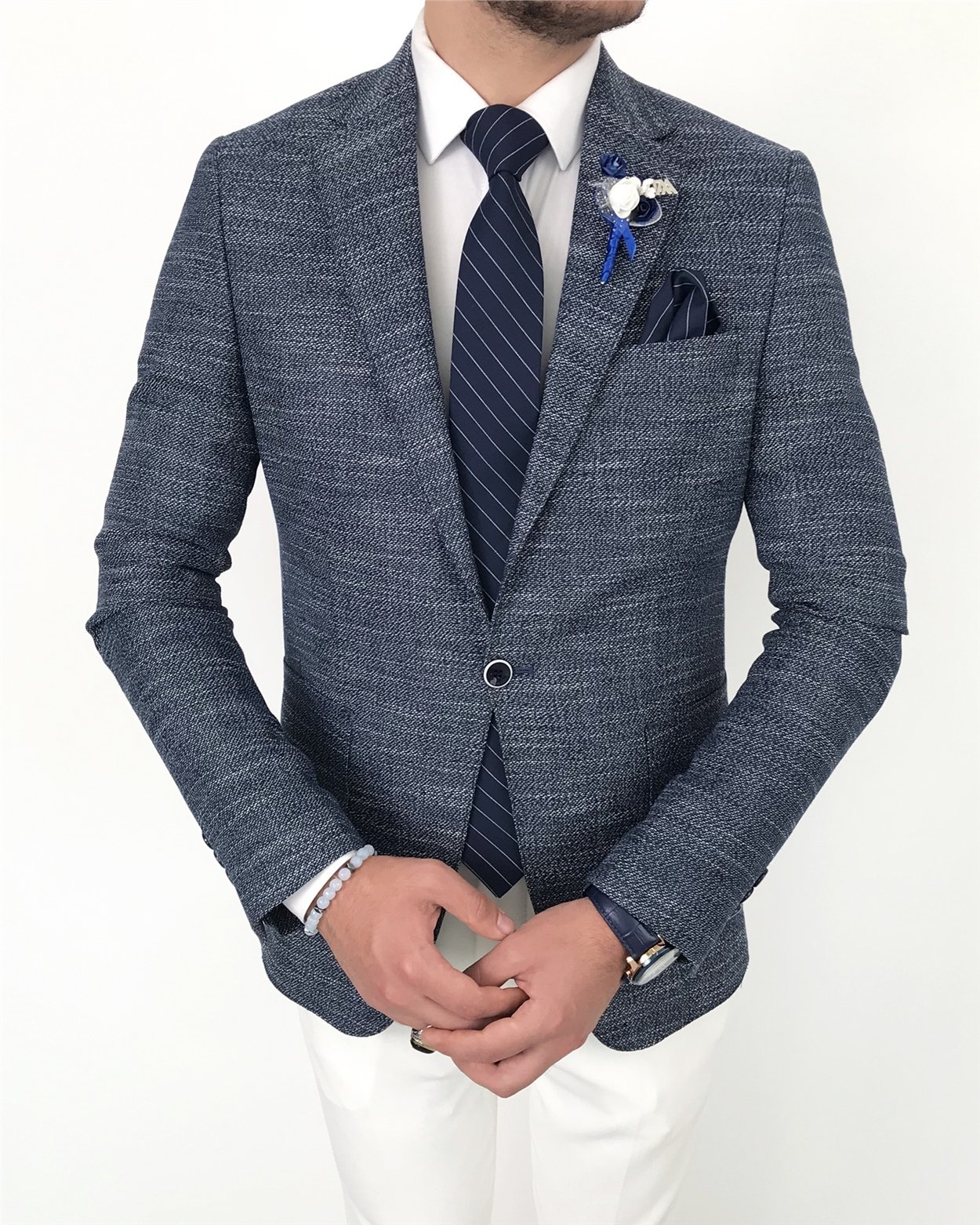 İtalyan stil blazer erkek tek ceket Lacivert T7687