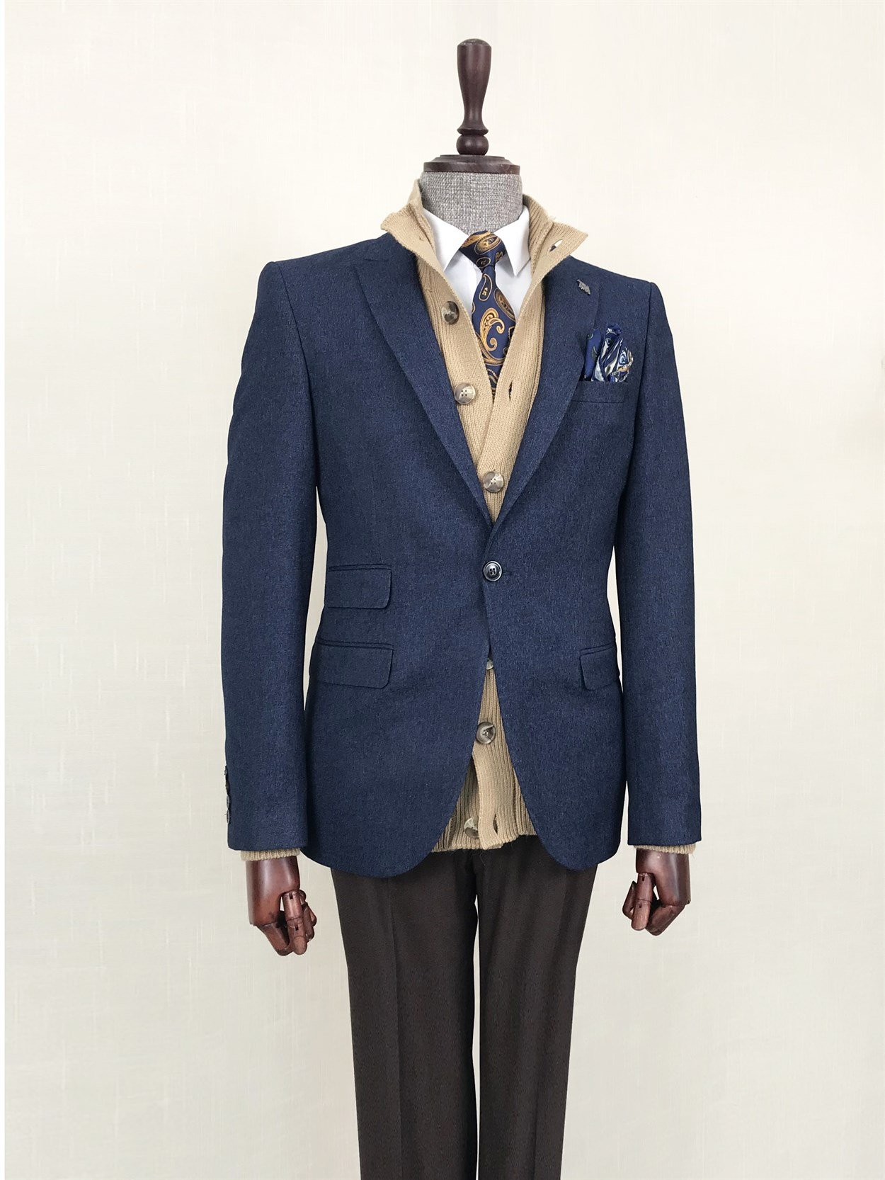 İtalyan stil blazer erkek tek ceket Lacivert   T8802