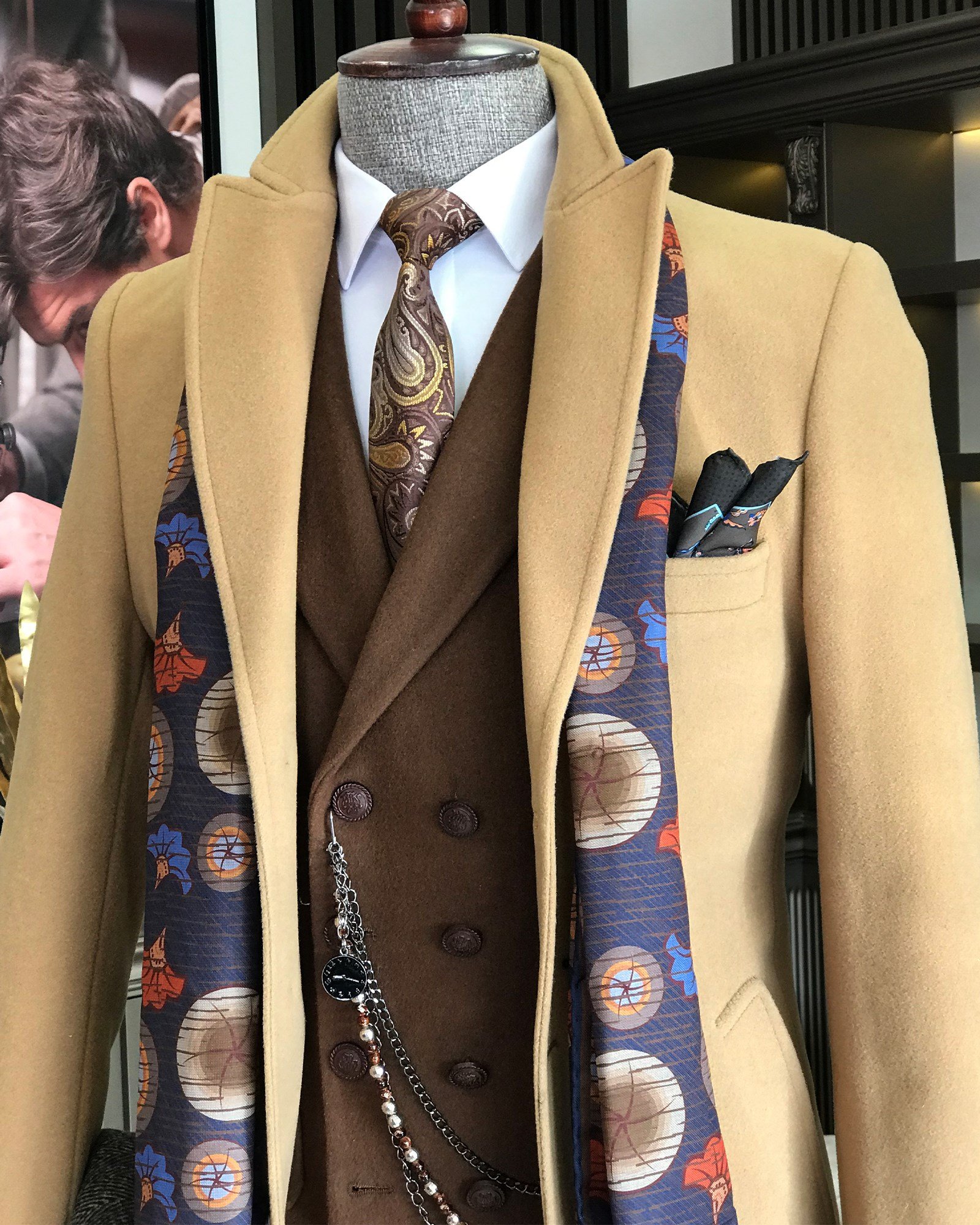 İtalyan stil ceket yaka yün kaşe kaban Camel T8665