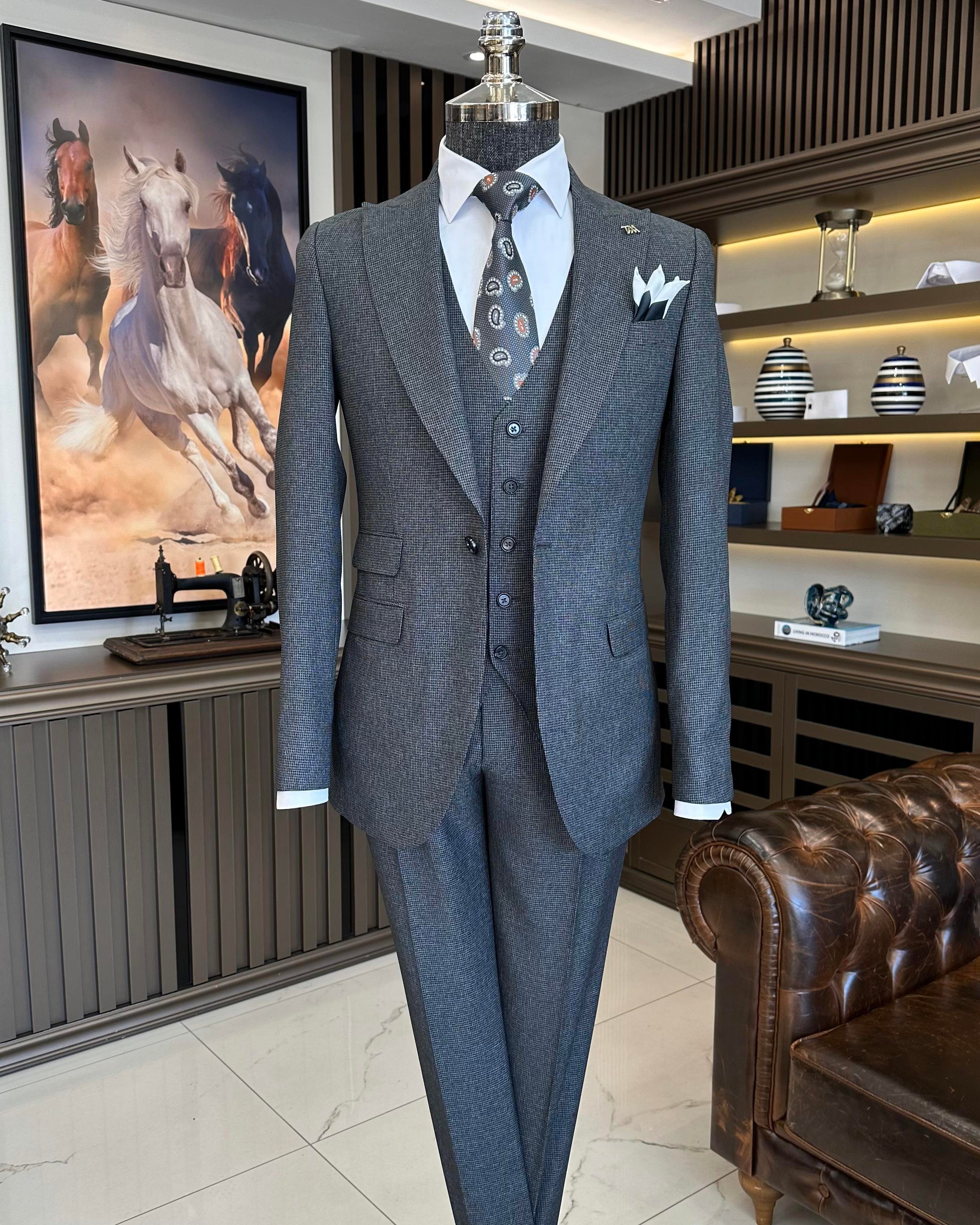Italian style jacket vest trousers men's suit black T11121