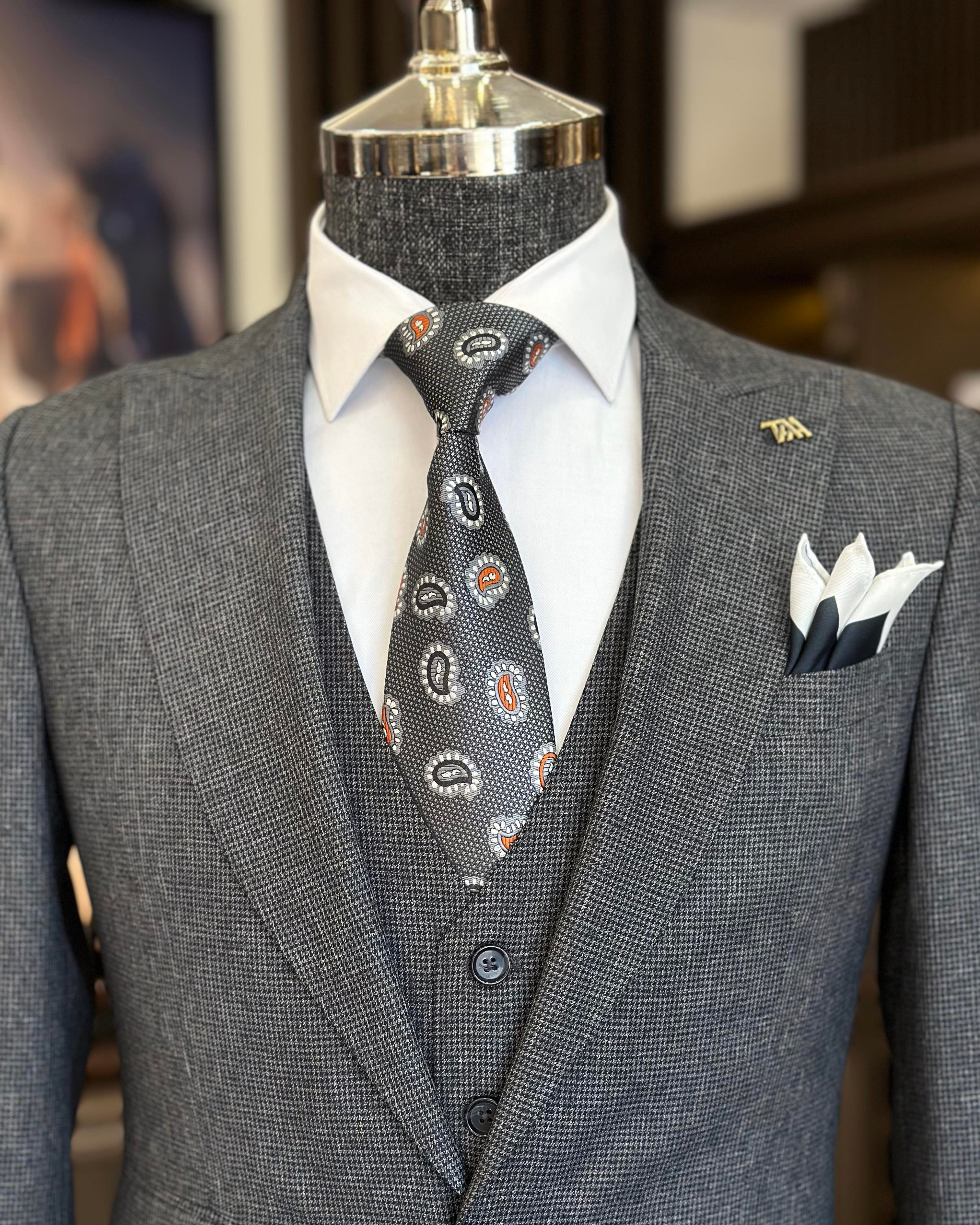 Italian style jacket vest trousers men's suit black T11121