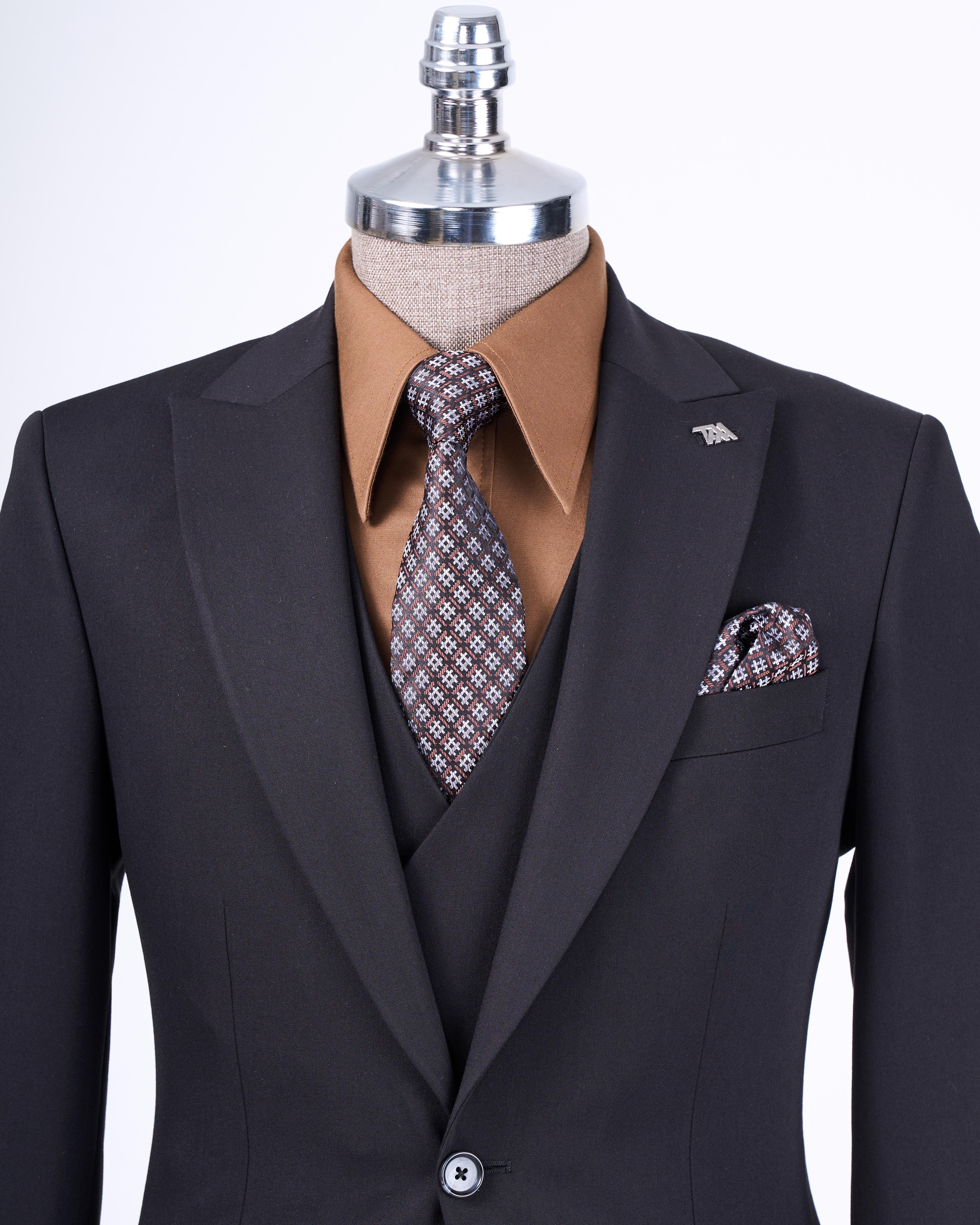 İtalyan stil ceket yelek pantolon takım elbise Siyah T8614