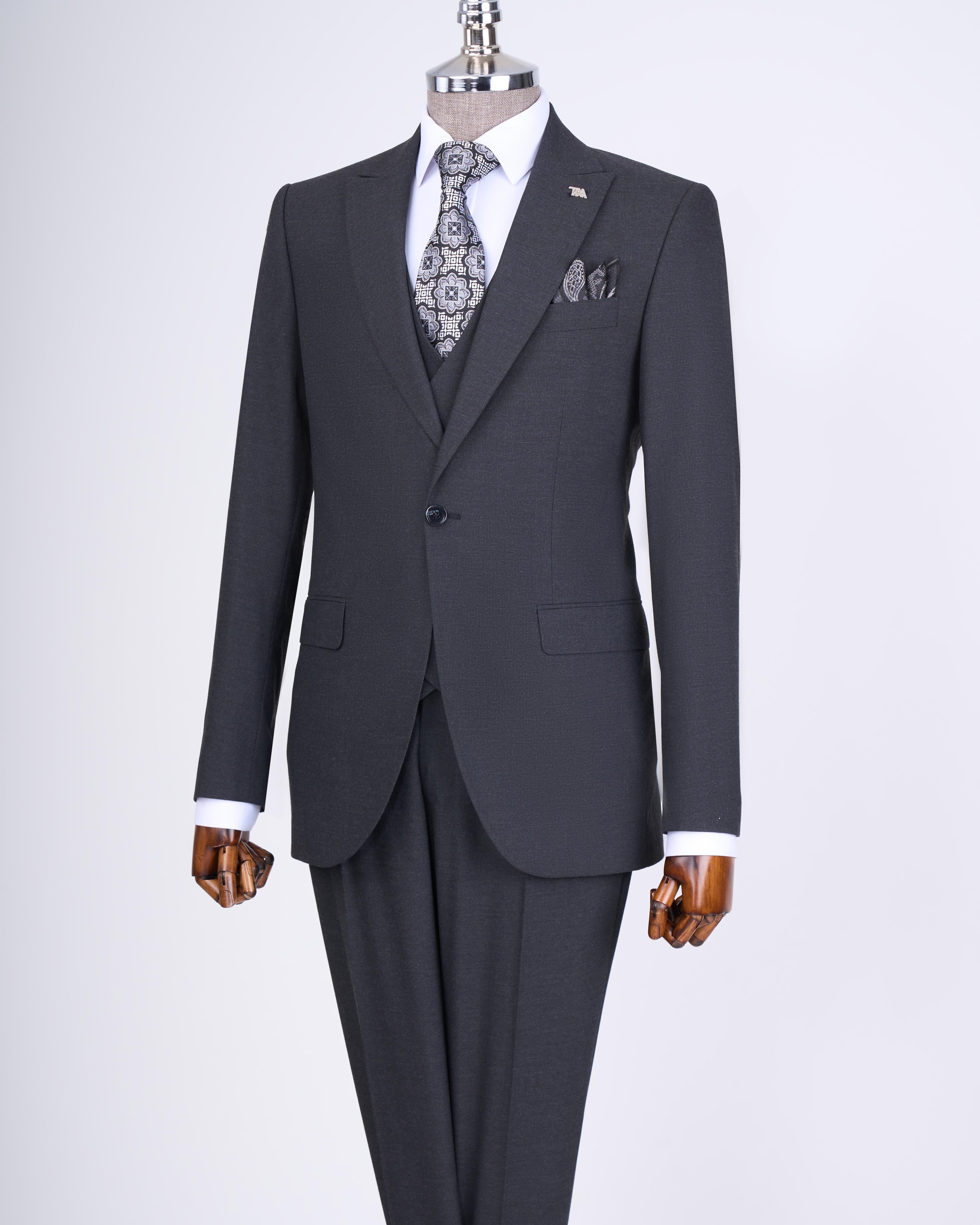 Italian style jacket vest trouser suit anthracite T12804