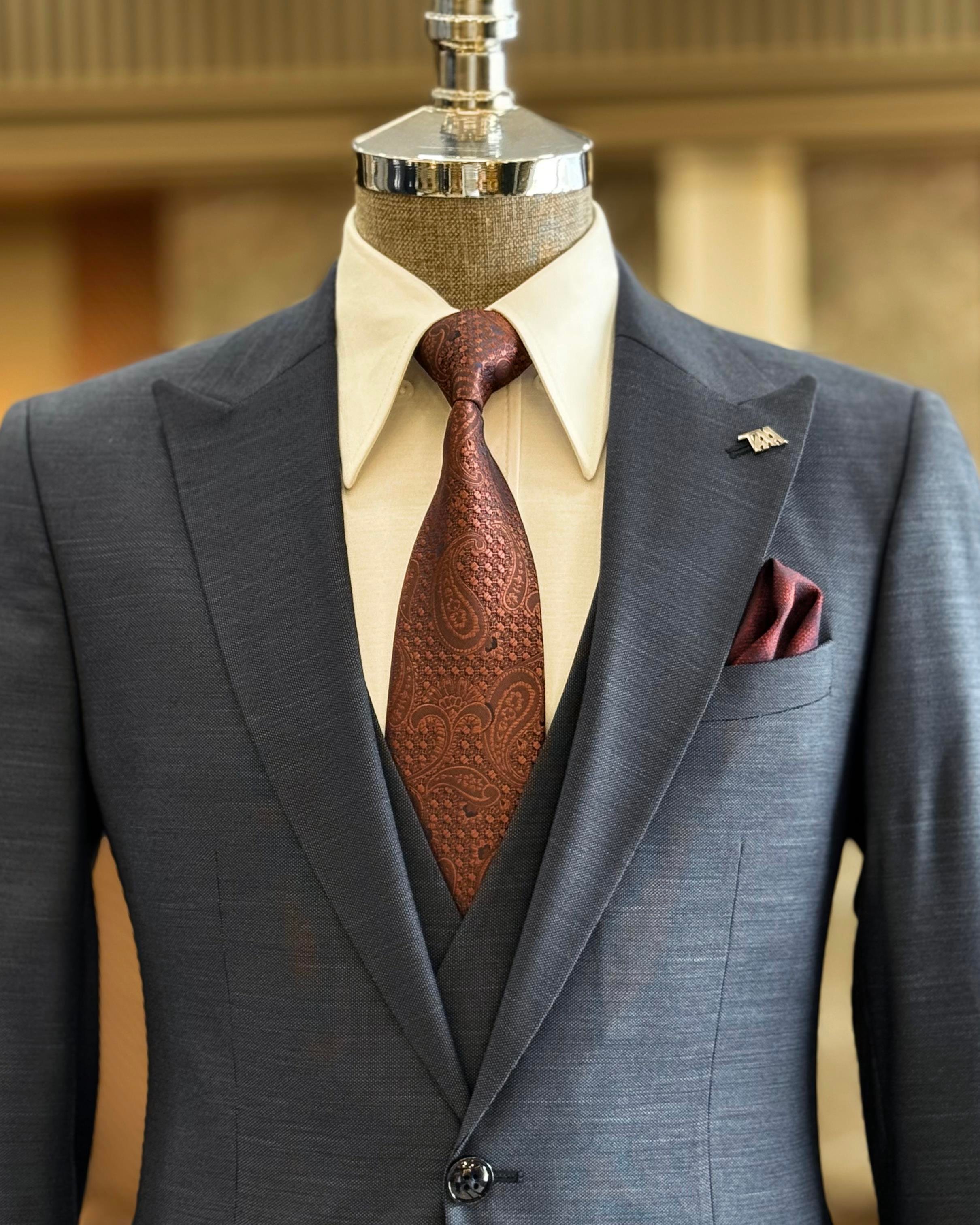 İtalyan stil ceket yelek pantolon takım elbise lacivert T12842