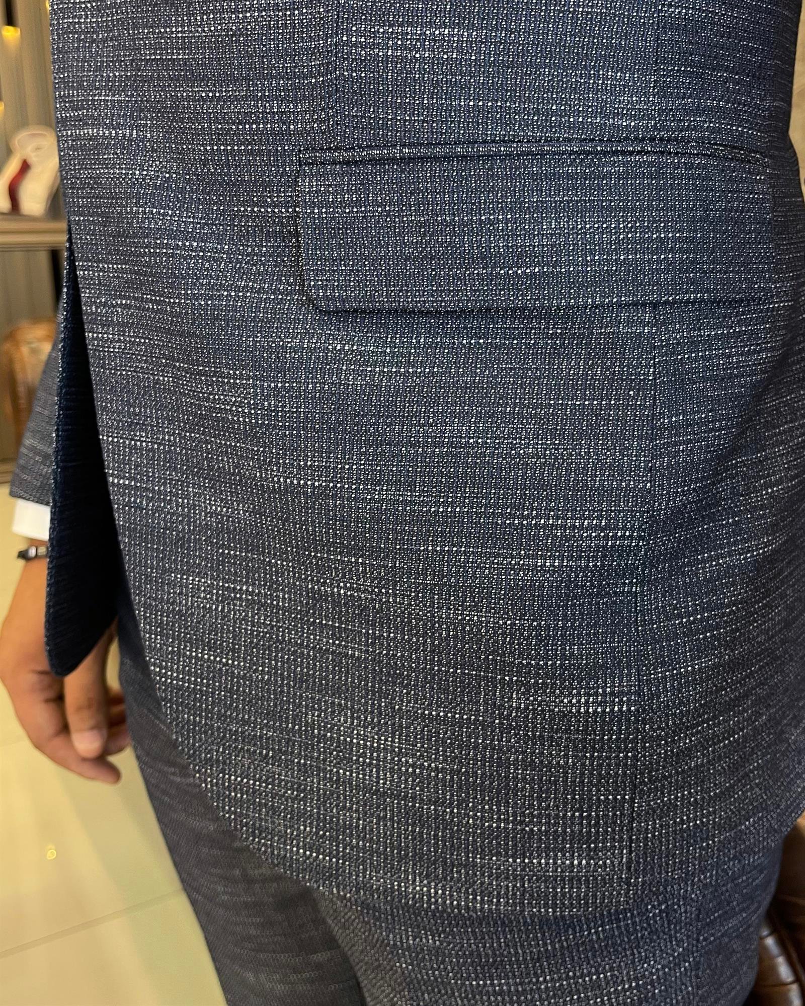 Italian Style Jacket Vest Pants Suit Navy Blue T8630