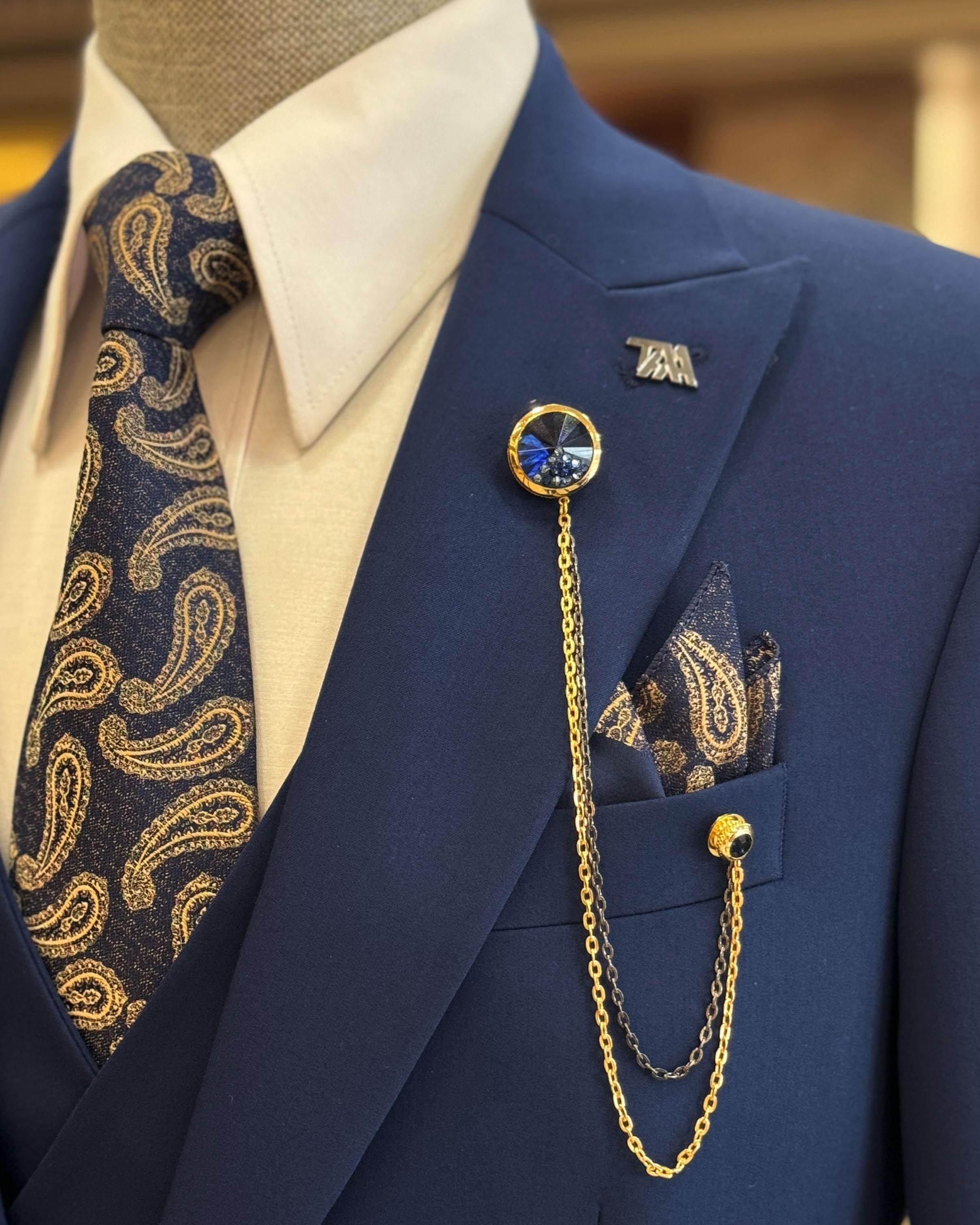 İtalyan stil ceket yelek pantolon takım elbise lacivert T12003