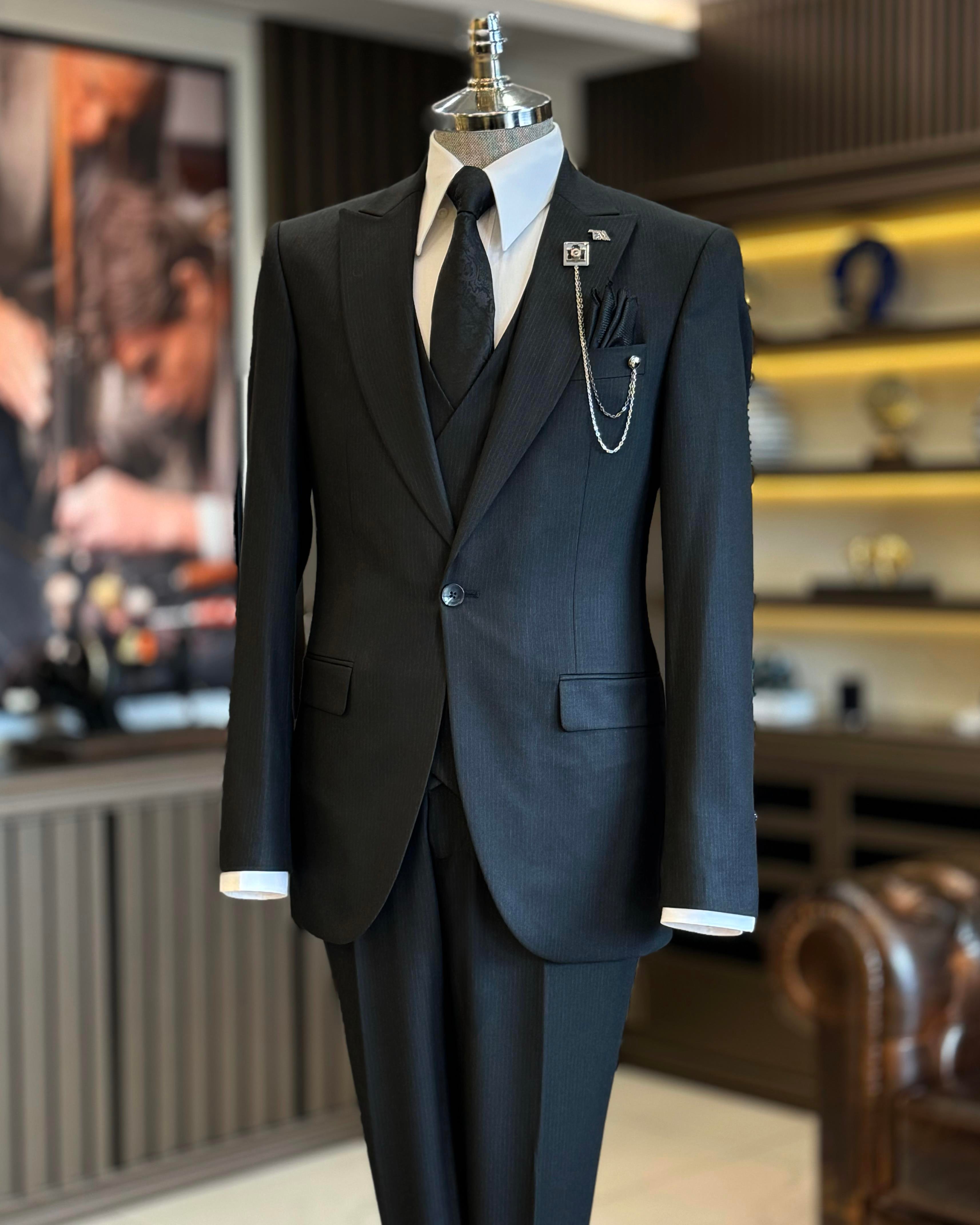 İtalyan stil ceket yelek pantolon takım elbise siyah  T12822