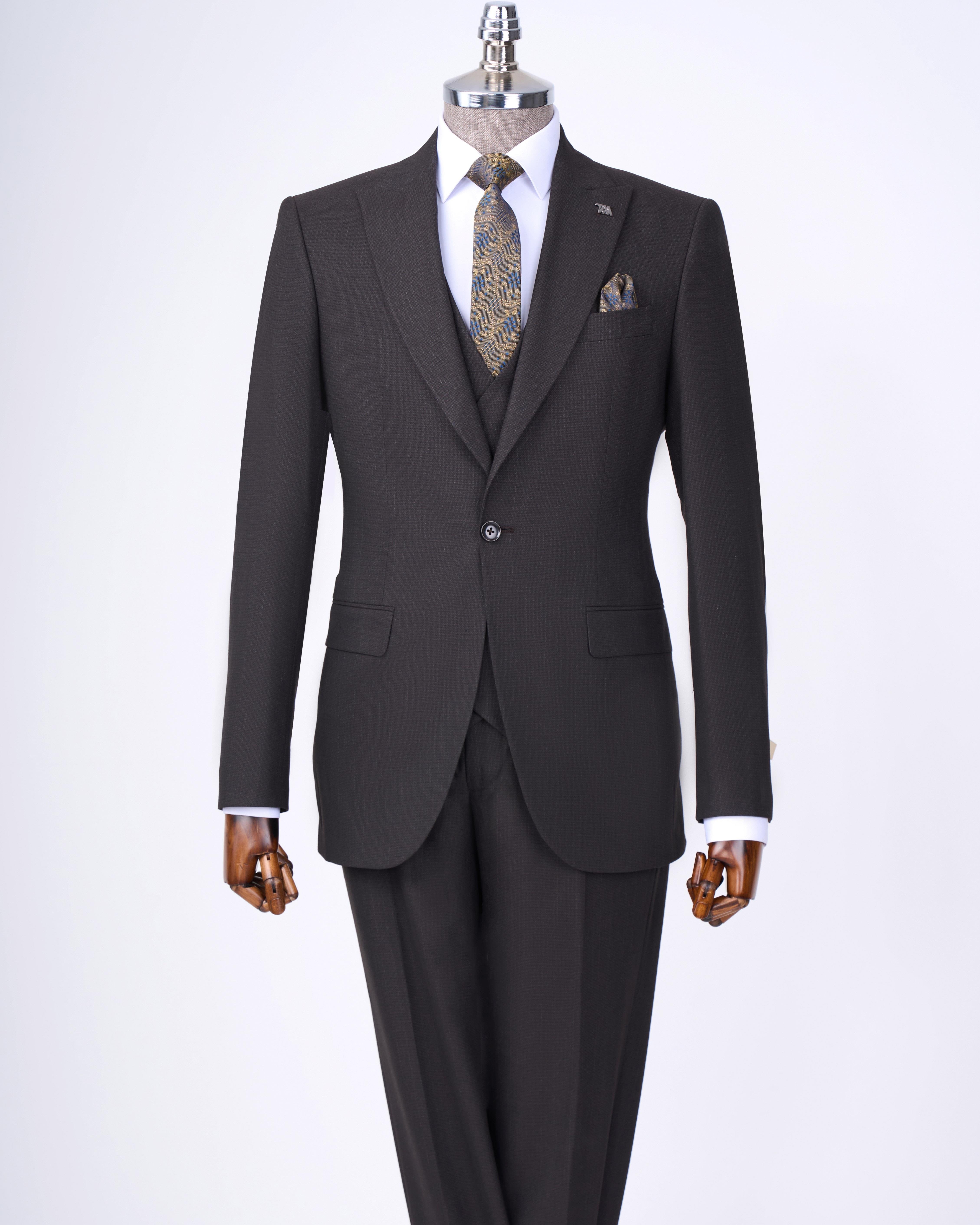 Italian style jacket vest trouser suit brown T12826