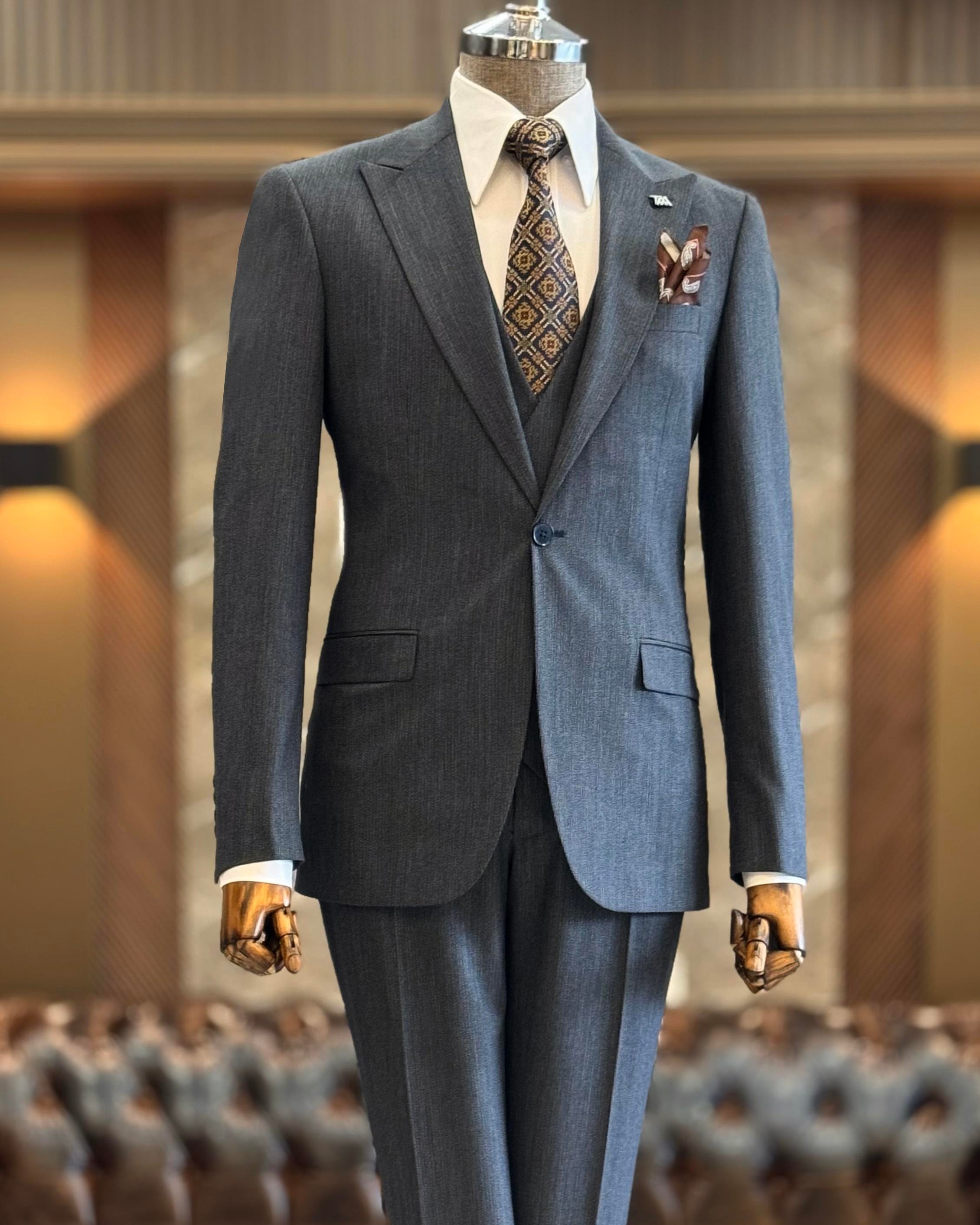 İtalyan stil ceket yelek pantolon takım elbise lacivert T12876