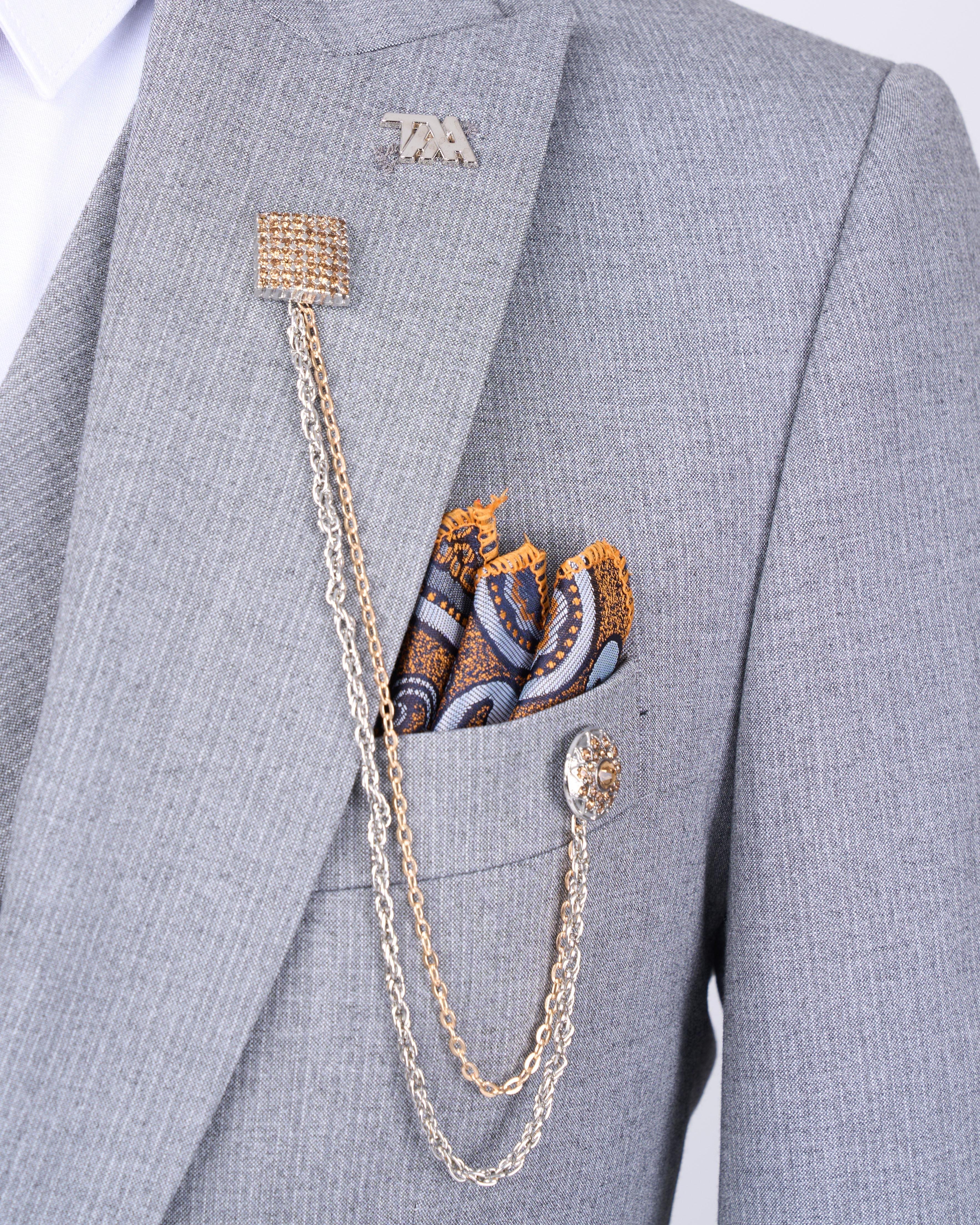 Italian style jacket vest trouser suit light gray T12817