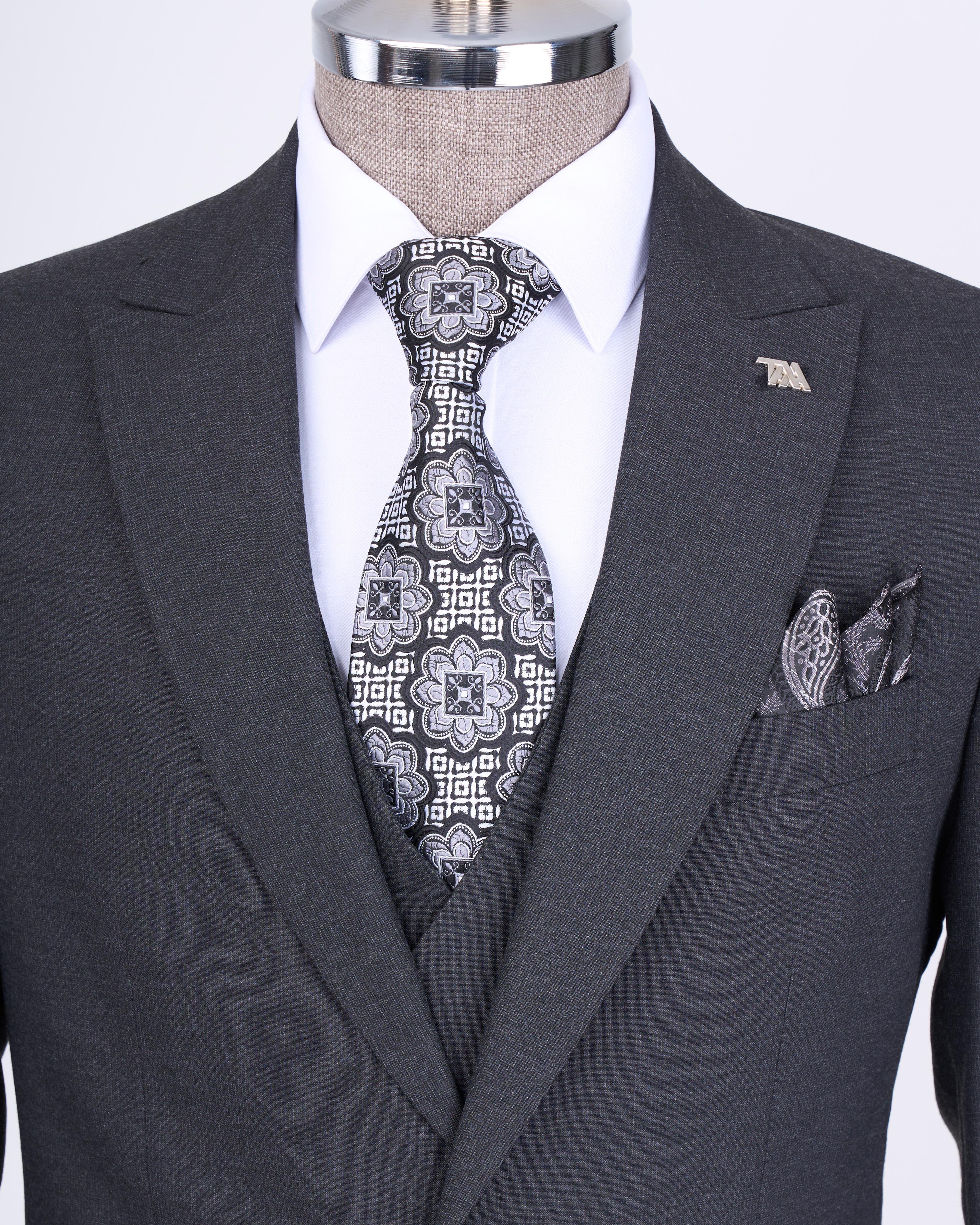 Italian style jacket vest trouser suit anthracite T12804
