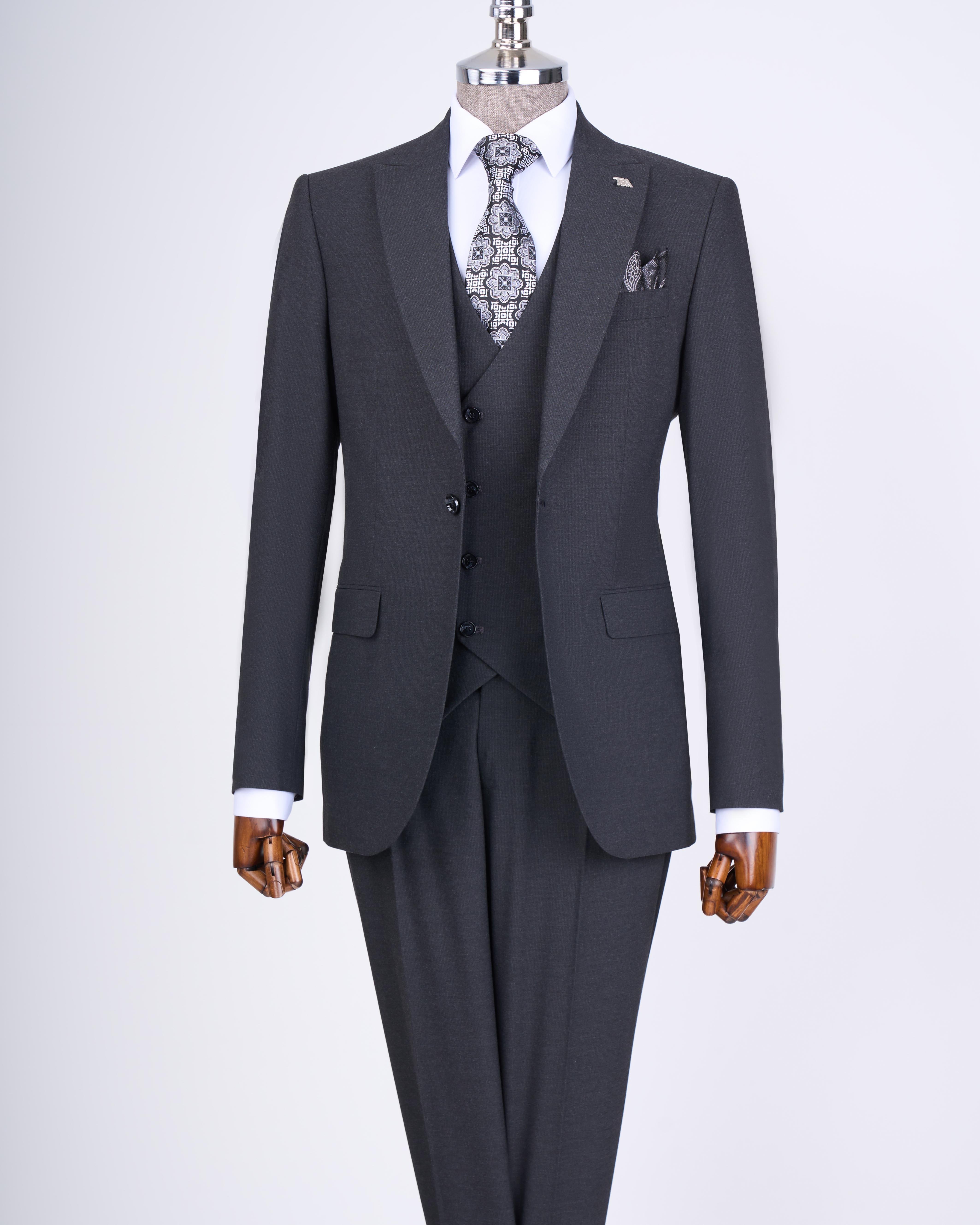 Italian style jacket vest trouser suit anthracite T12804