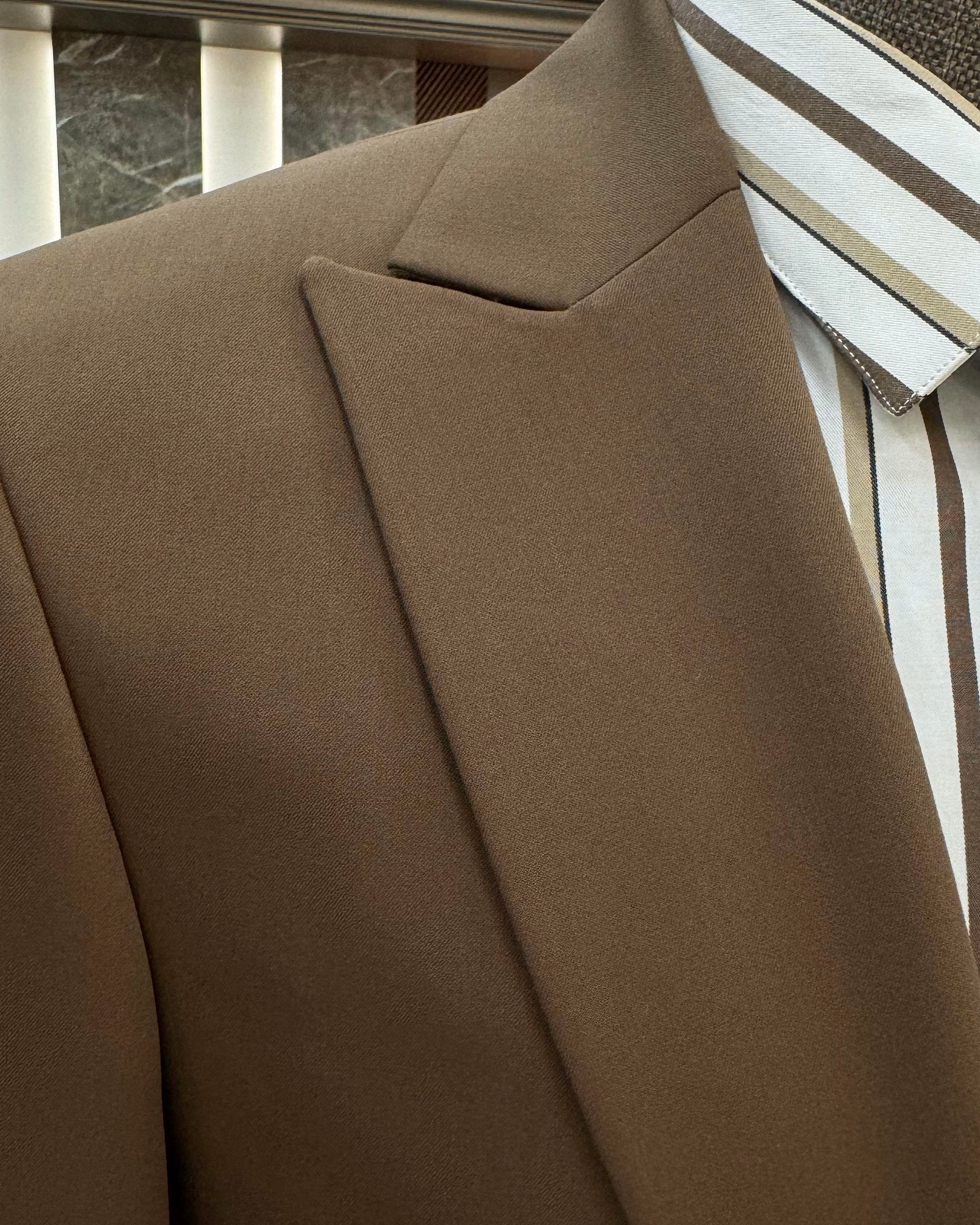 İtalyan stil ceket yelek pantolon takım elbise kahverengi T12005
