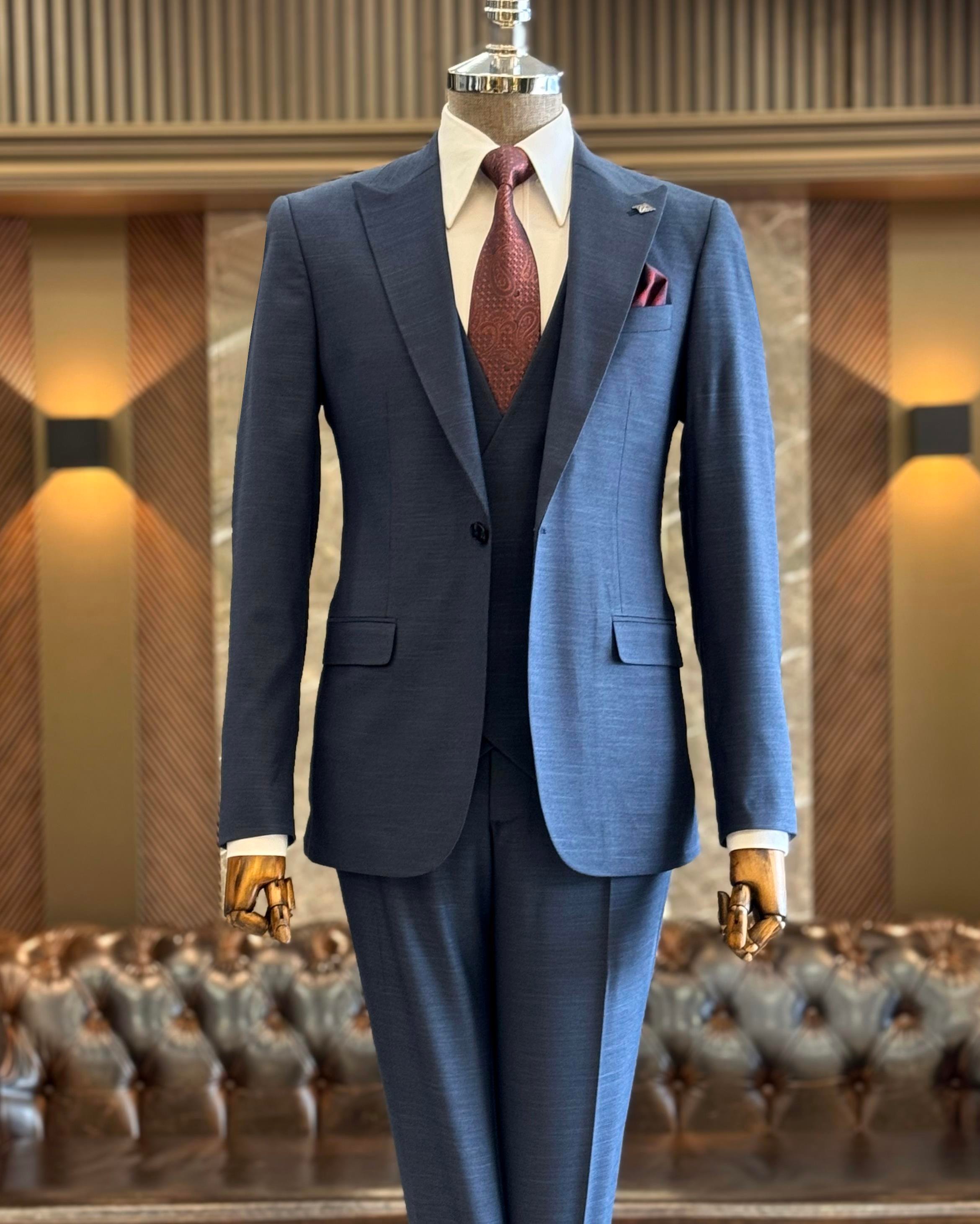 İtalyan stil ceket yelek pantolon takım elbise lacivert T12842