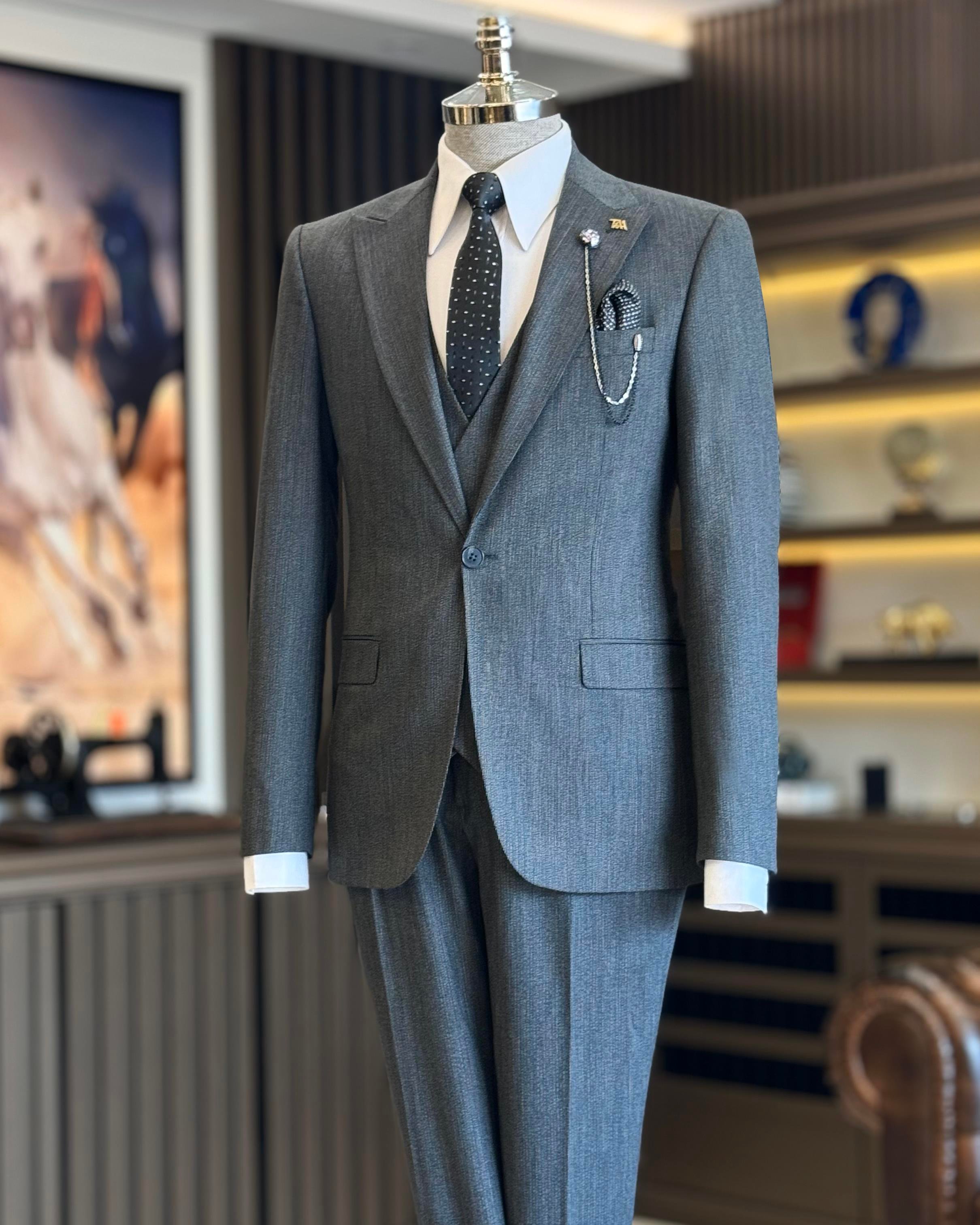 İtalyan stil ceket yelek pantolon takım elbise siyah T12877