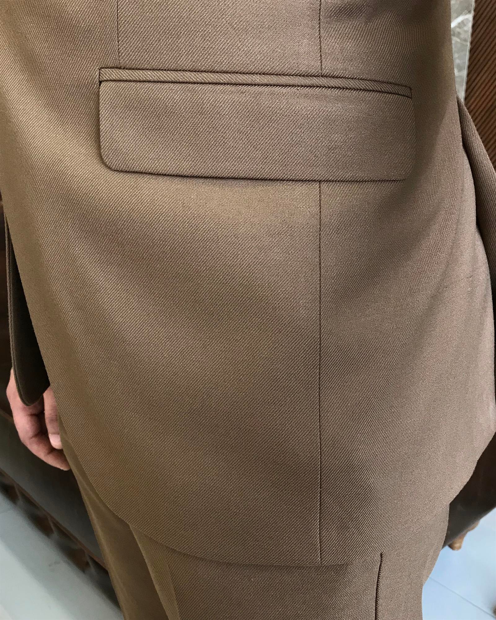 Italian style jacket vest pant suit brown T9079