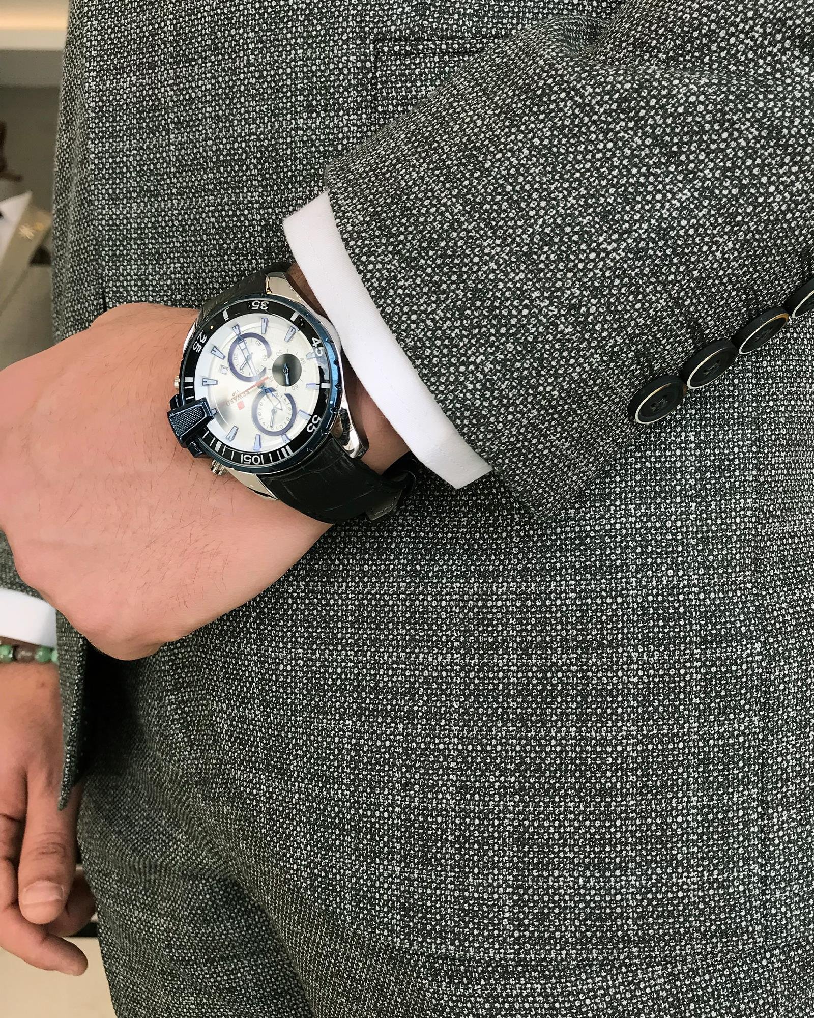 Italian style jacket vest pant suit green T9094