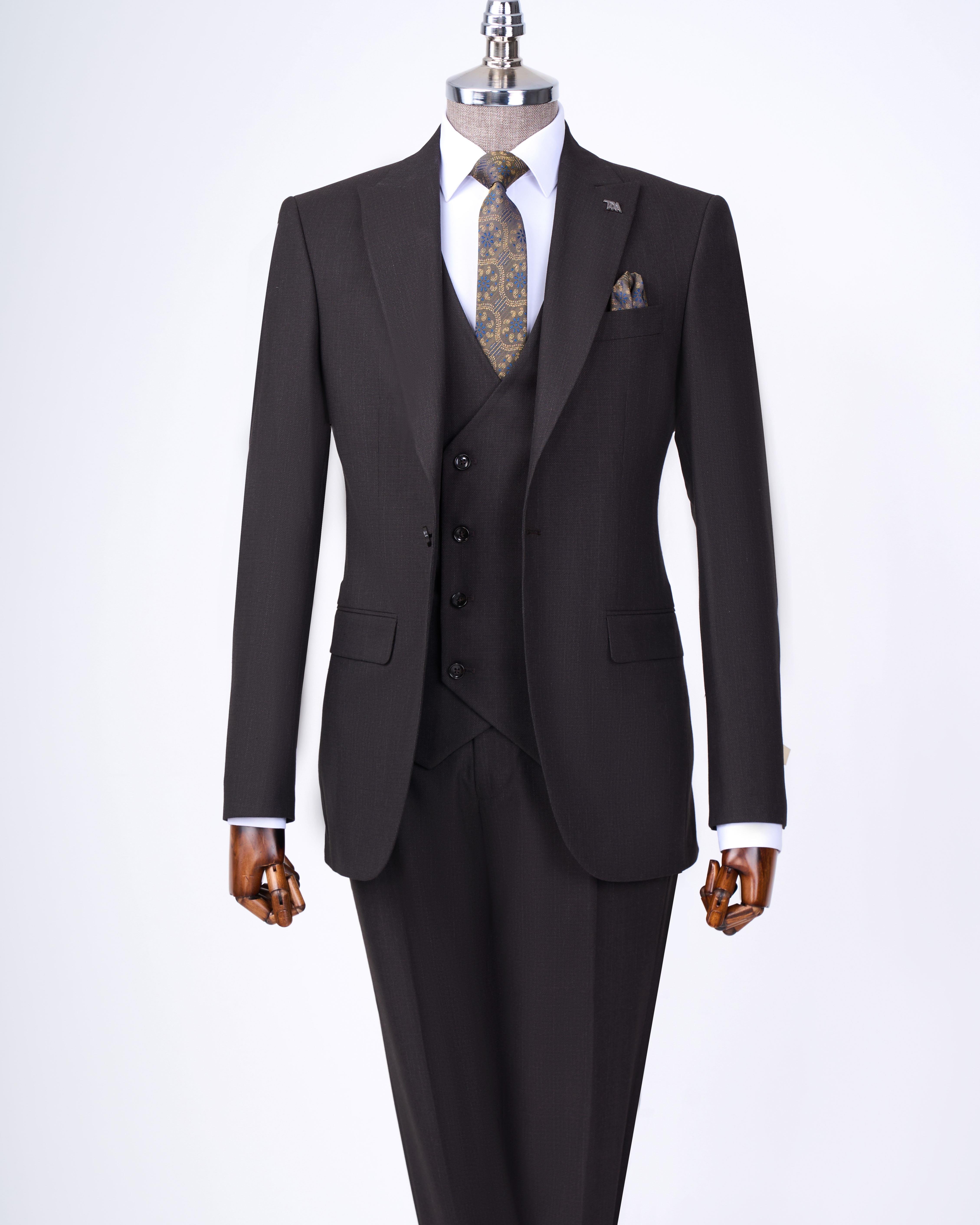 Italian style jacket vest trouser suit brown T12826