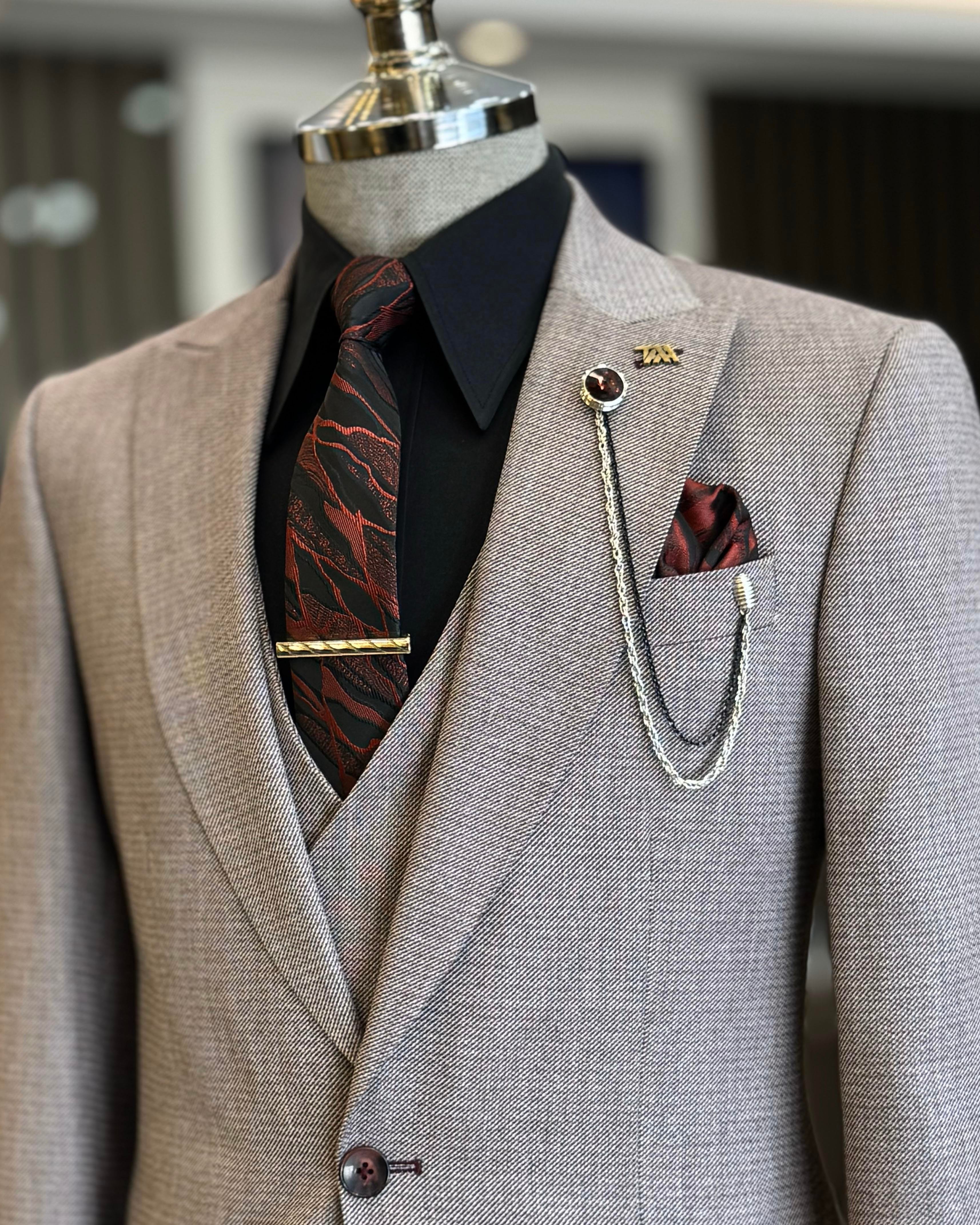 İtalyan stil ceket yelek pantolon takım elbise bordo T12561