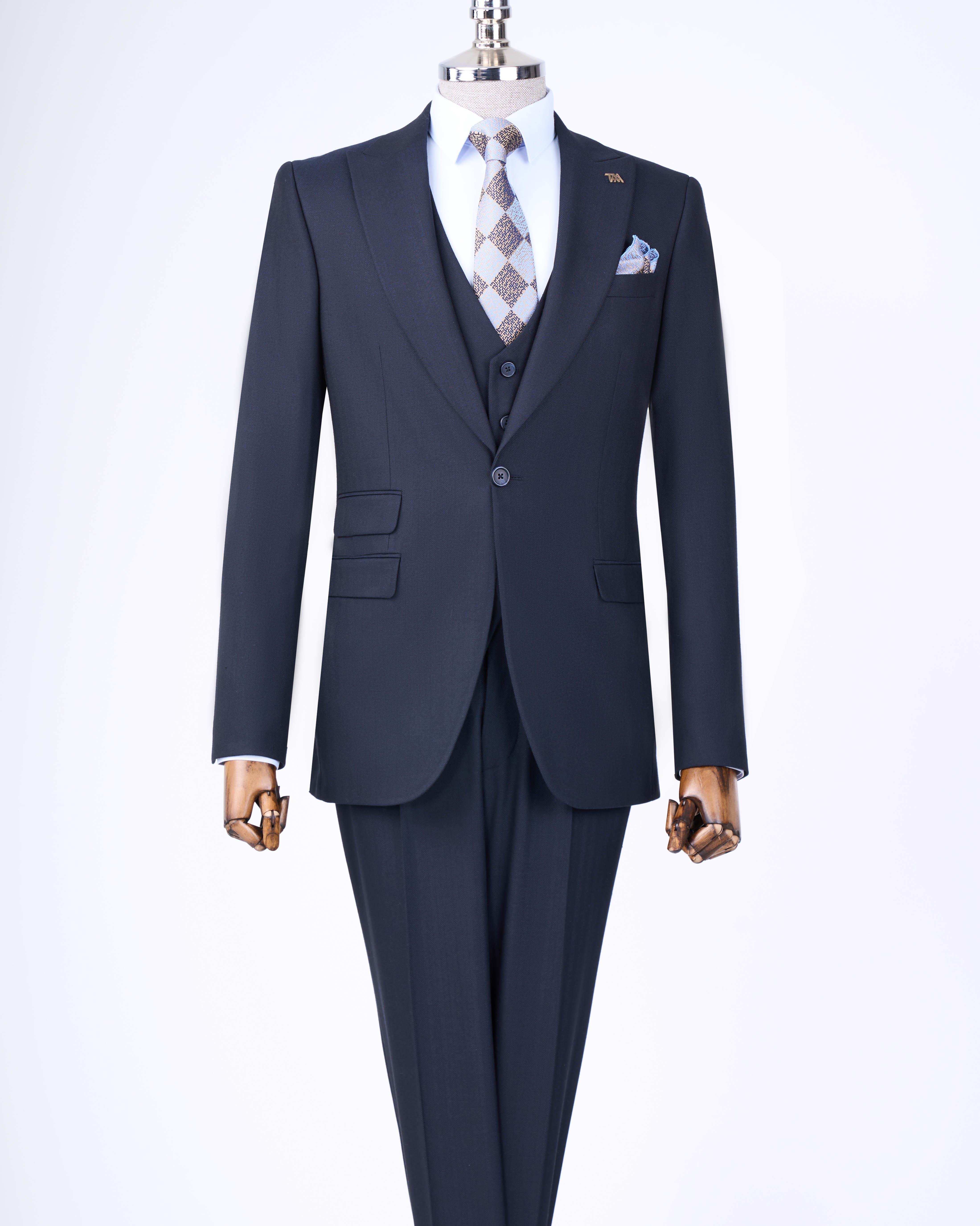Italian style jacket vest trouser suit Navy Blue T8621