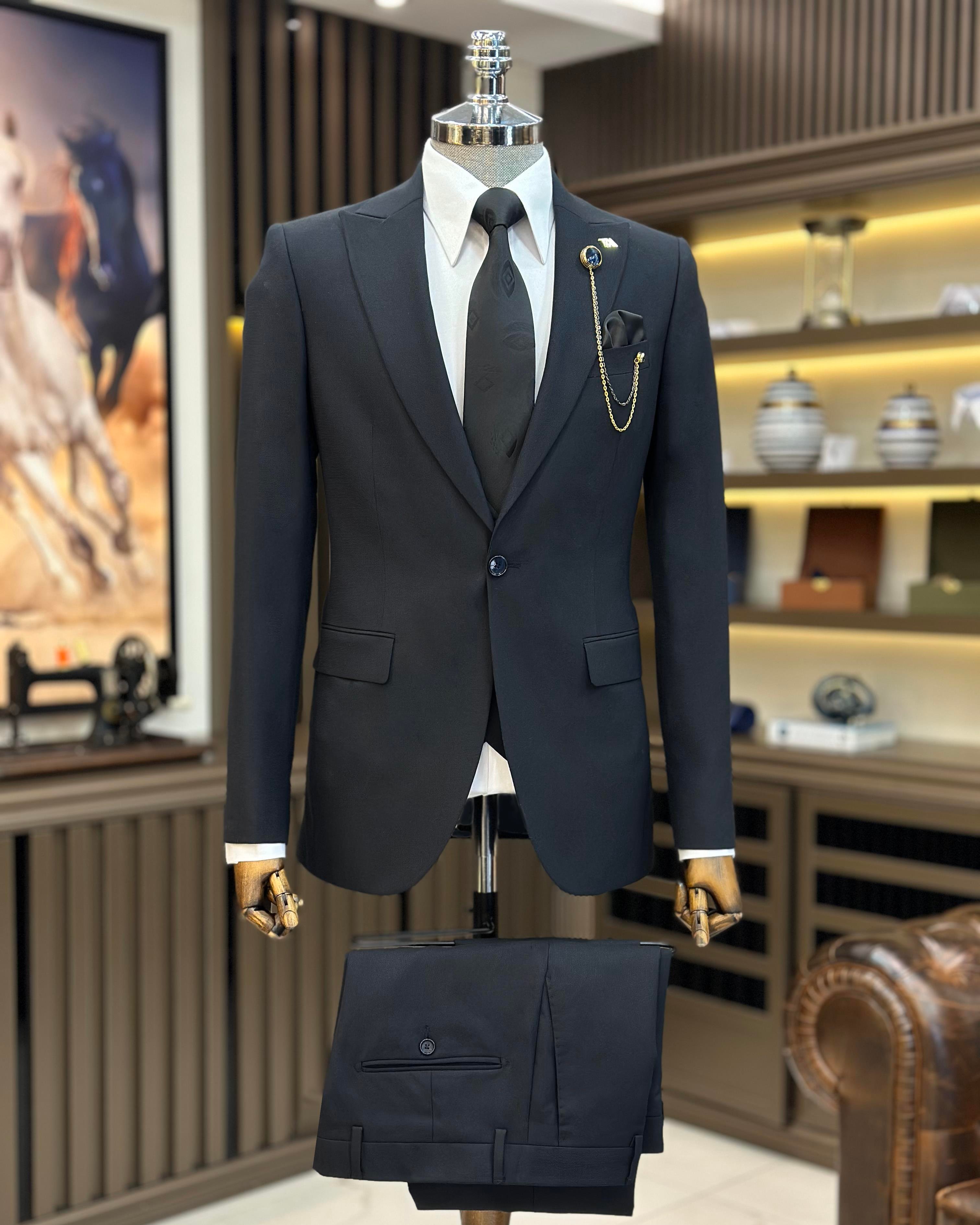 Italian style jacket vest trouser suit navy blue T10725