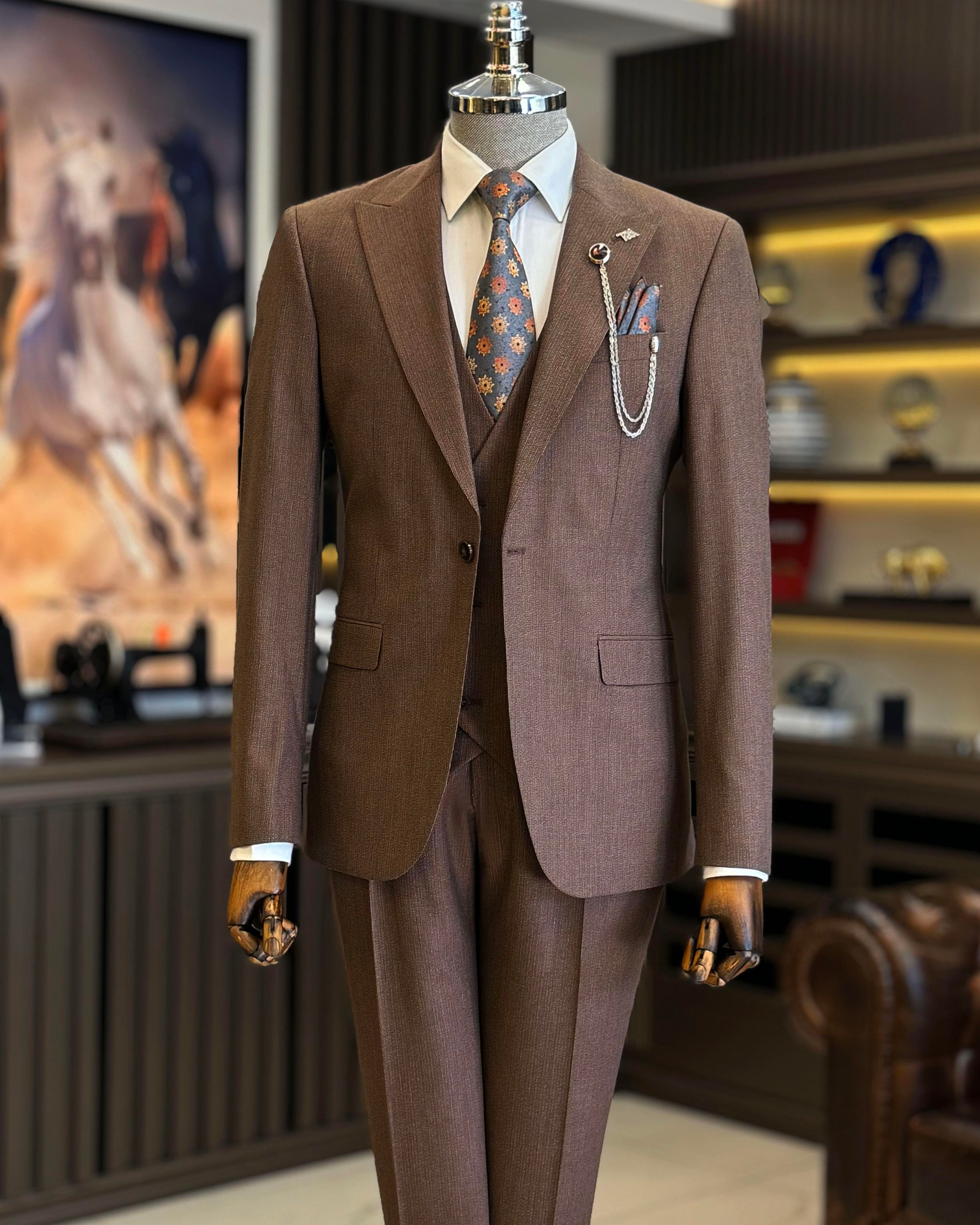 İtalyan stil ceket yelek pantolon takım elbise kiremit T12875