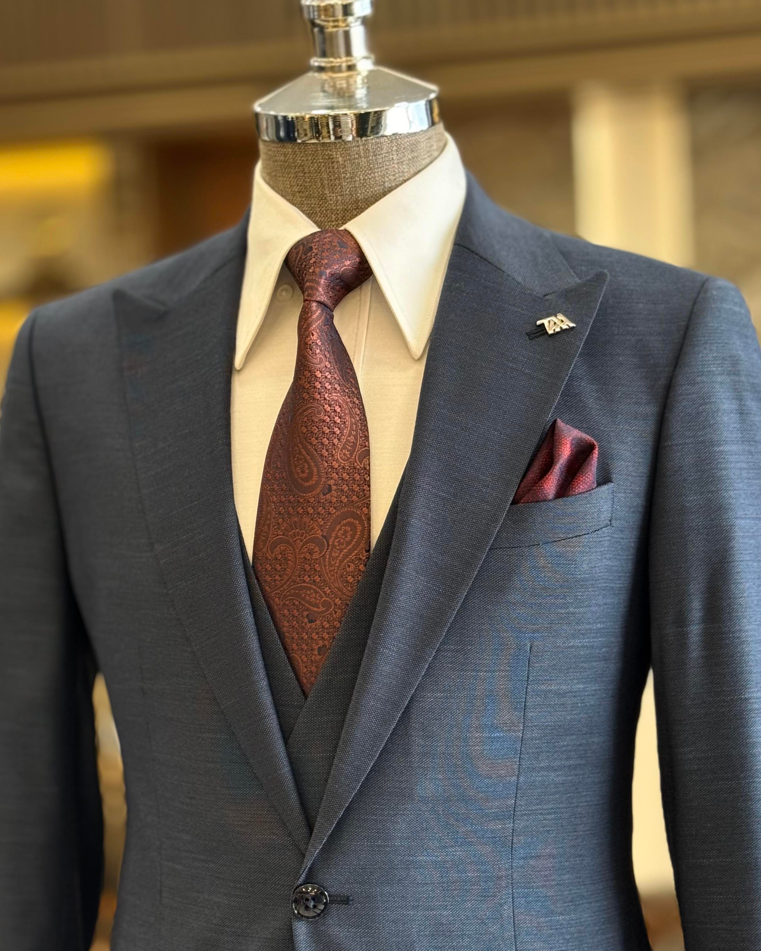 İtalyan stil ceket yelek pantolon takım elbise lacivert T12842