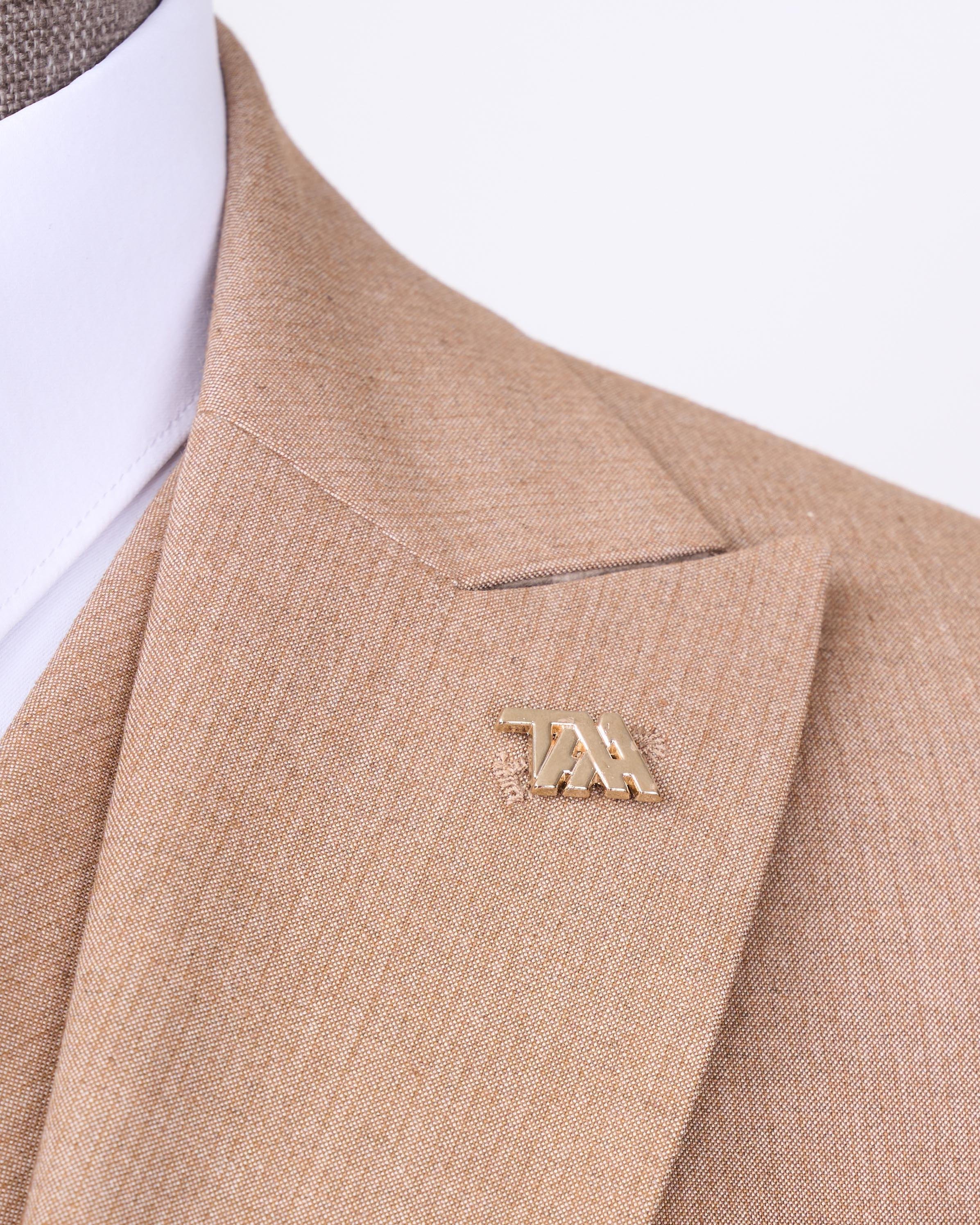 Italian style jacket vest trouser suit camel T12820