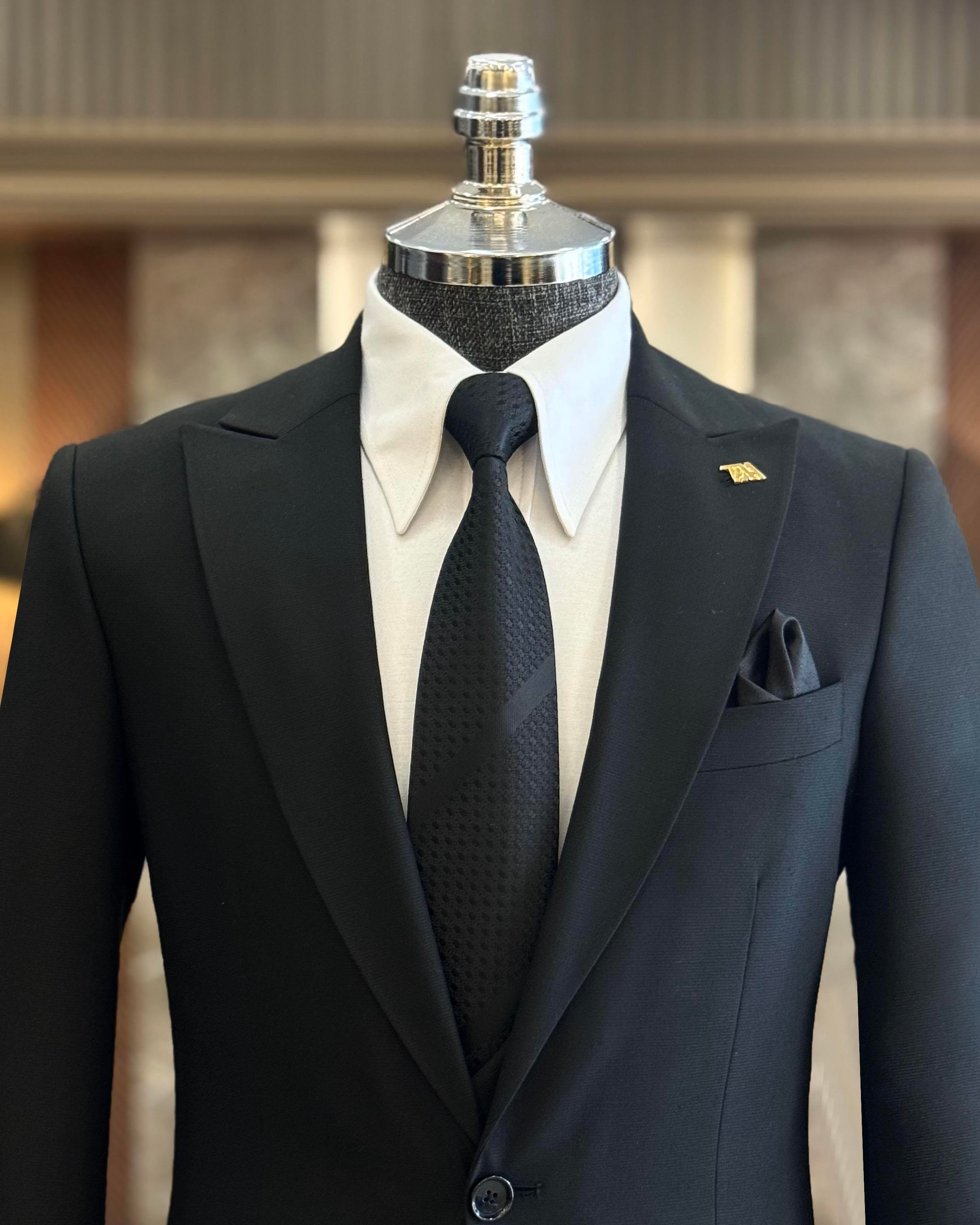 İtalyan stil ceket yelek pantolon takım elbise siyah T10726