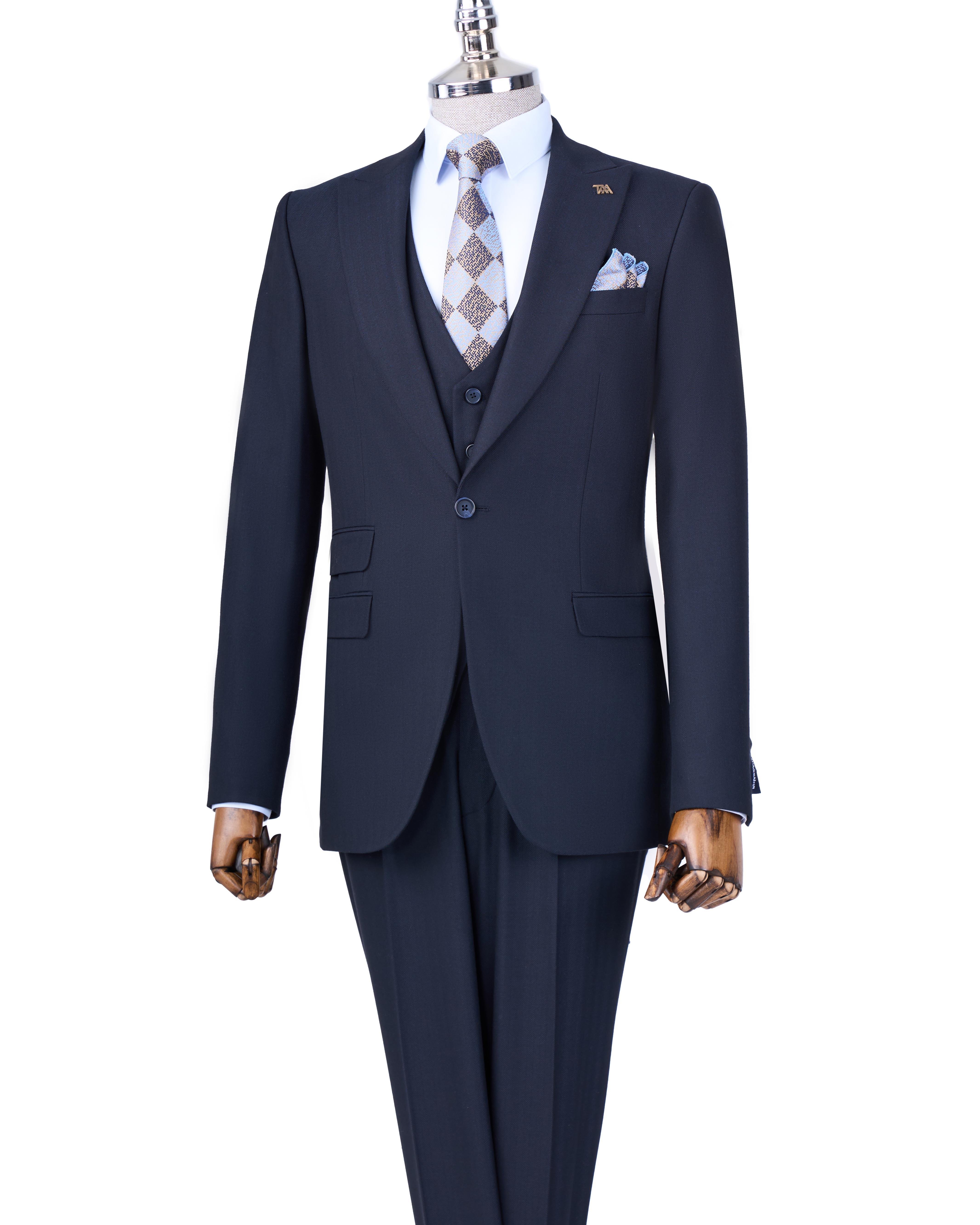 Italian style jacket vest trouser suit Navy Blue T8621