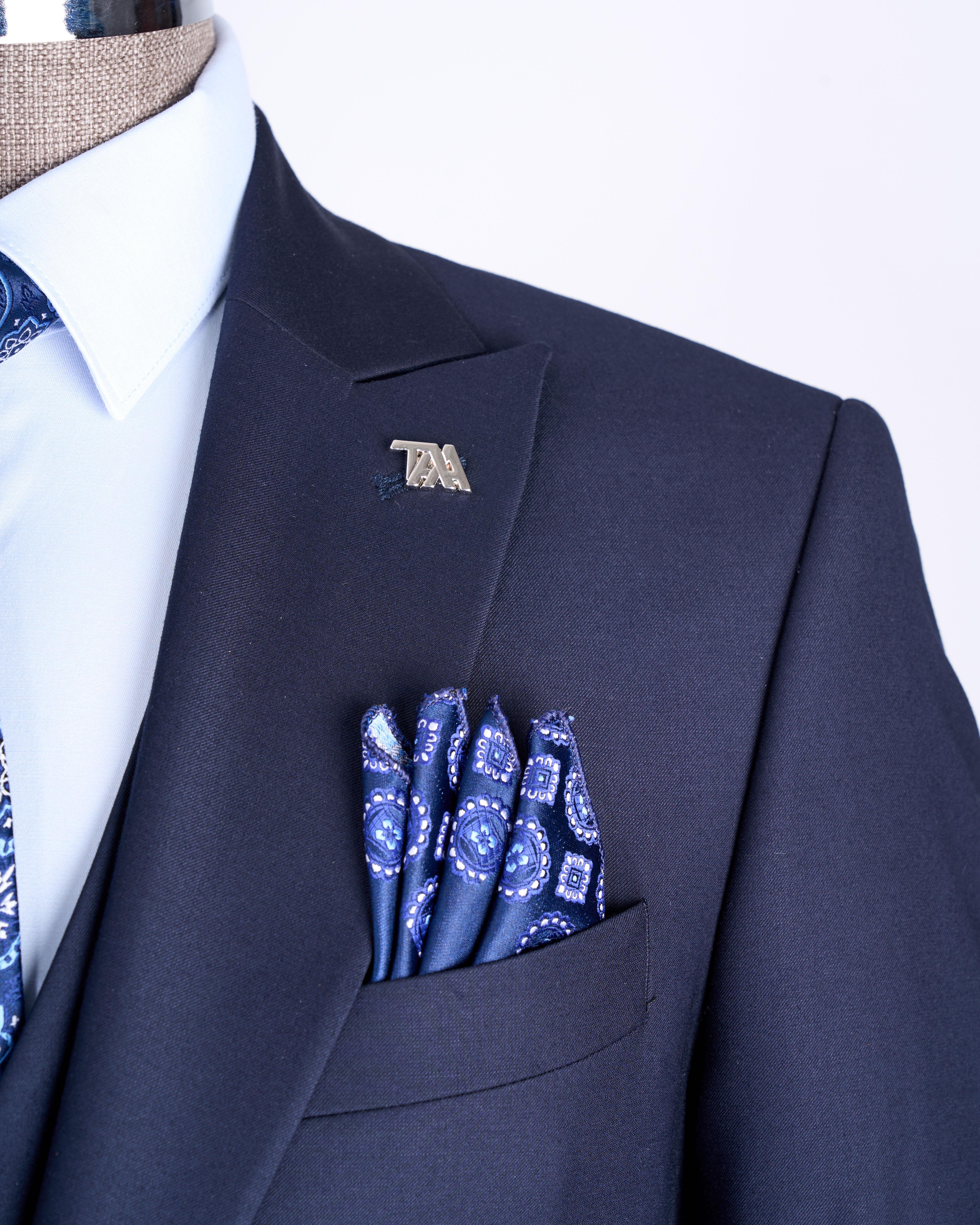 İtalyan stil ceket yelek pantolon takım elbise lacivert T12013