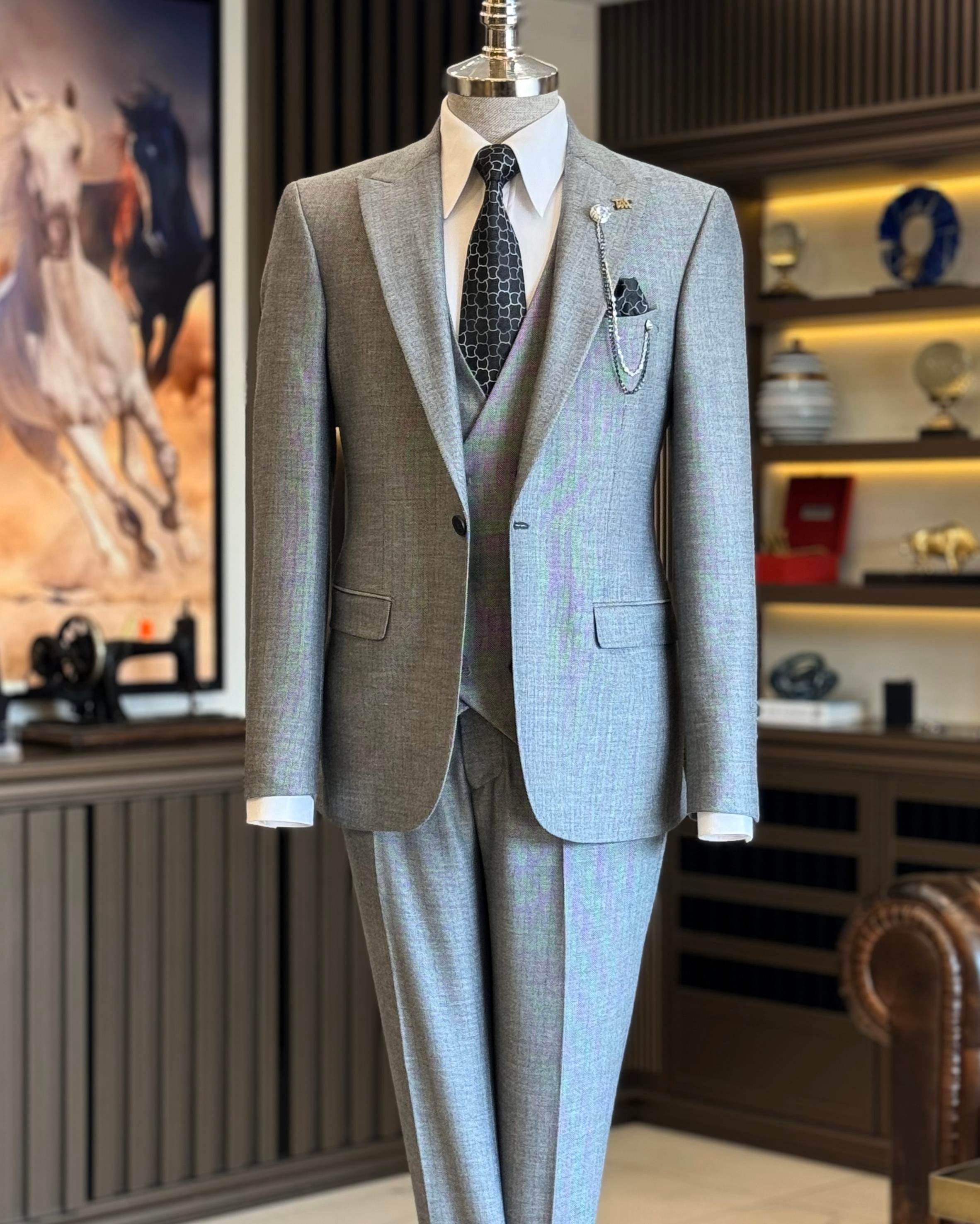 İtalyan stil ceket yelek pantolon takım elbise siyah T12863
