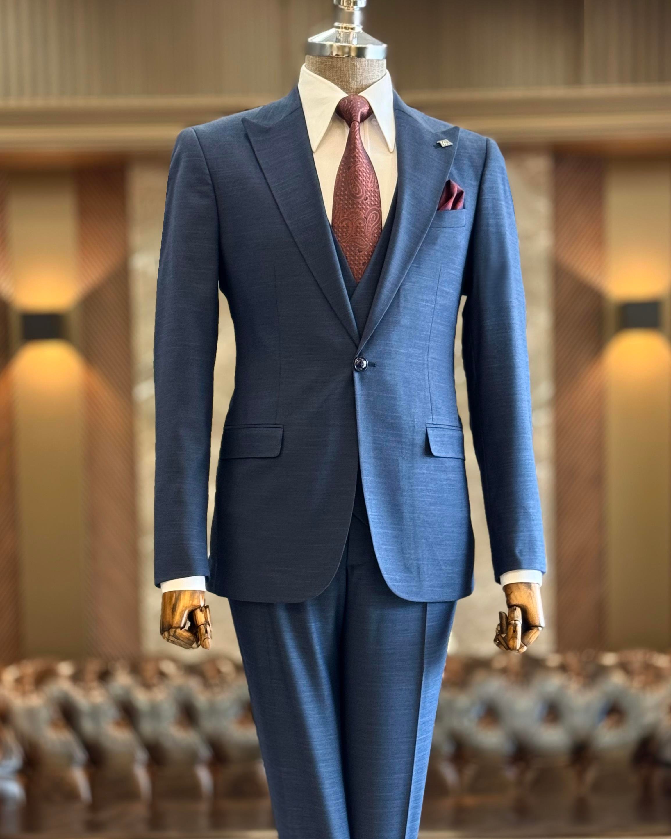 İtalyan stil ceket yelek pantolon takım elbise lacivert T12842