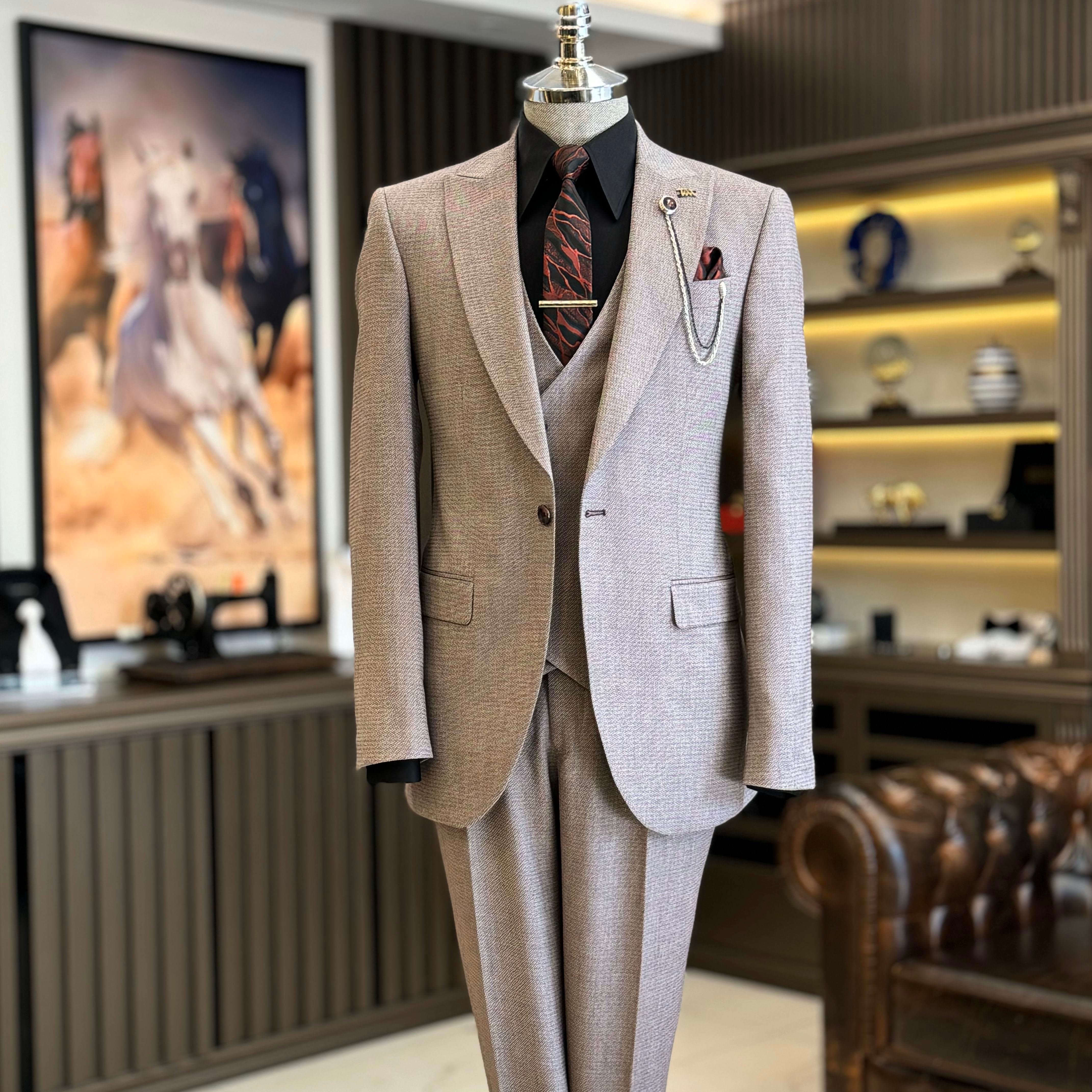 İtalyan stil ceket yelek pantolon takım elbise bordo T12561