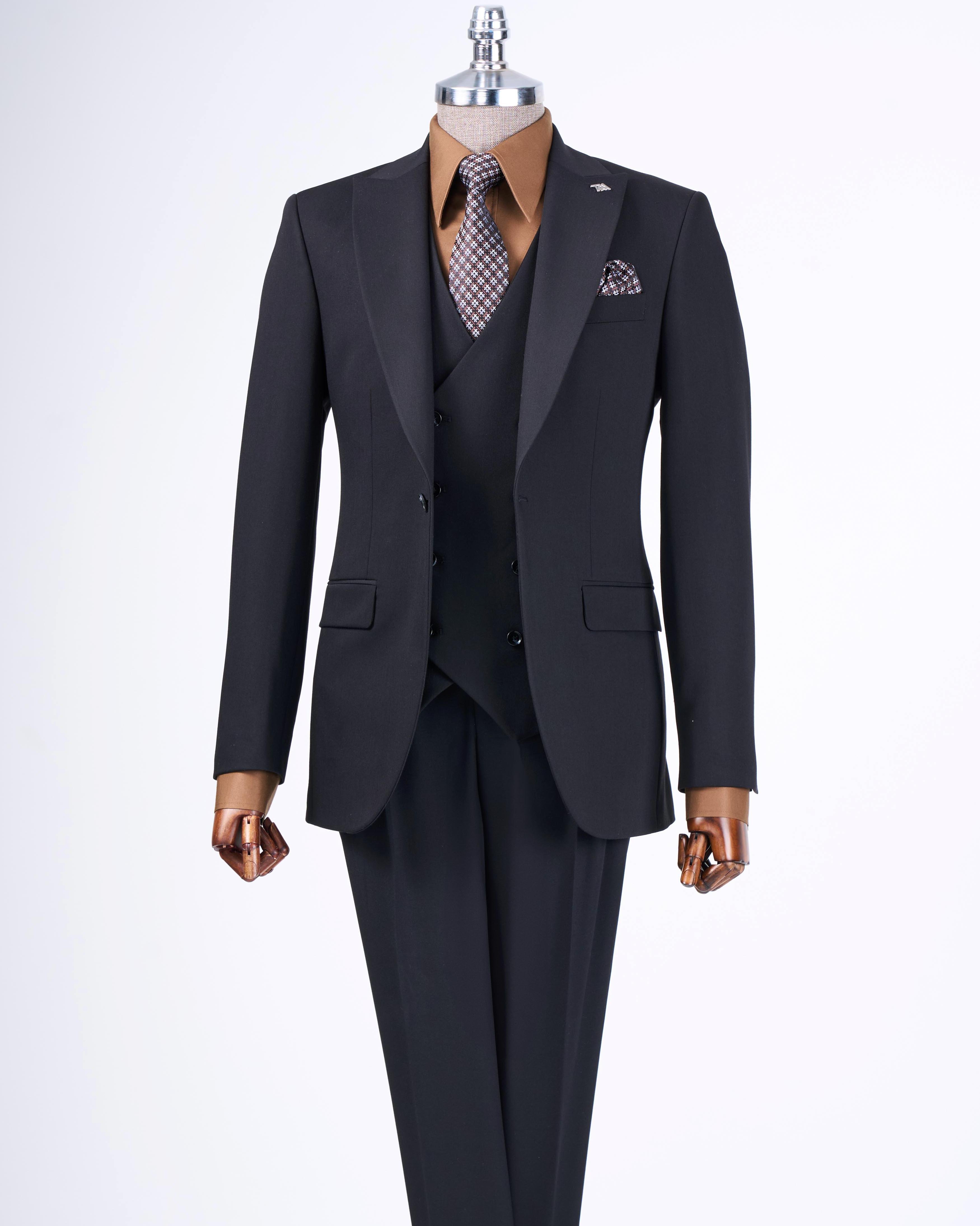İtalyan stil ceket yelek pantolon takım elbise Siyah T8614