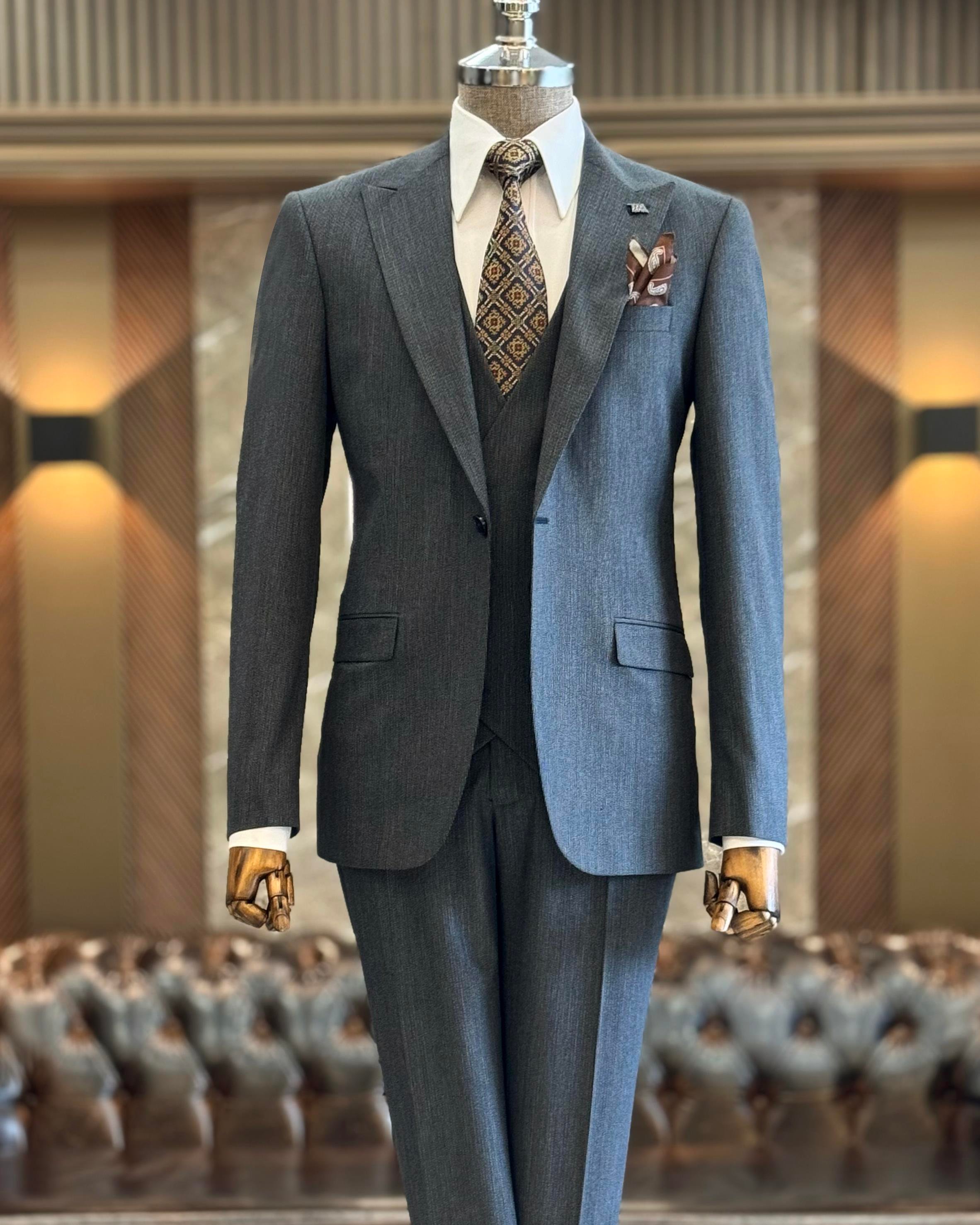 İtalyan stil ceket yelek pantolon takım elbise lacivert T12876