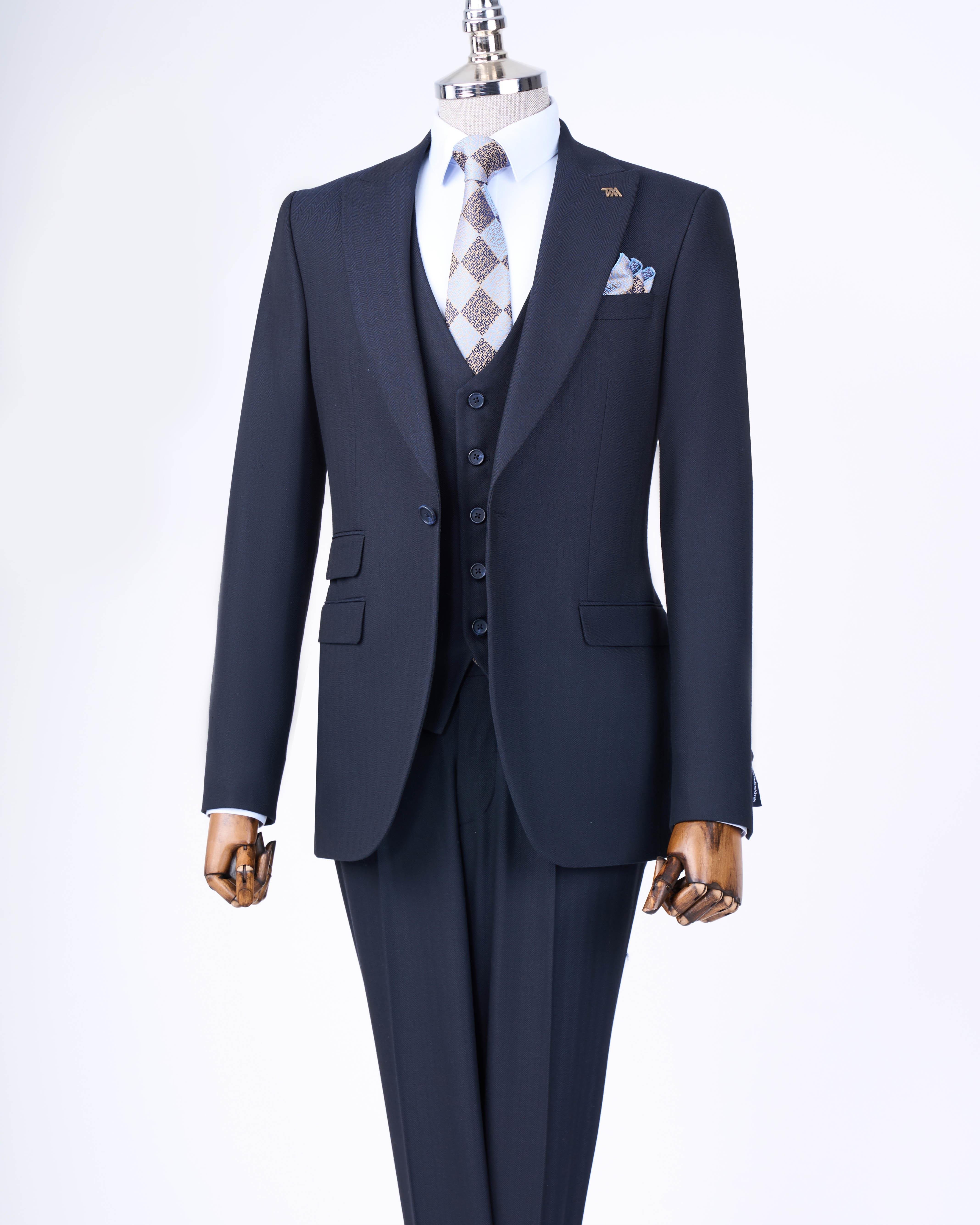 Italian style jacket vest trouser suit Navy Blue T8621