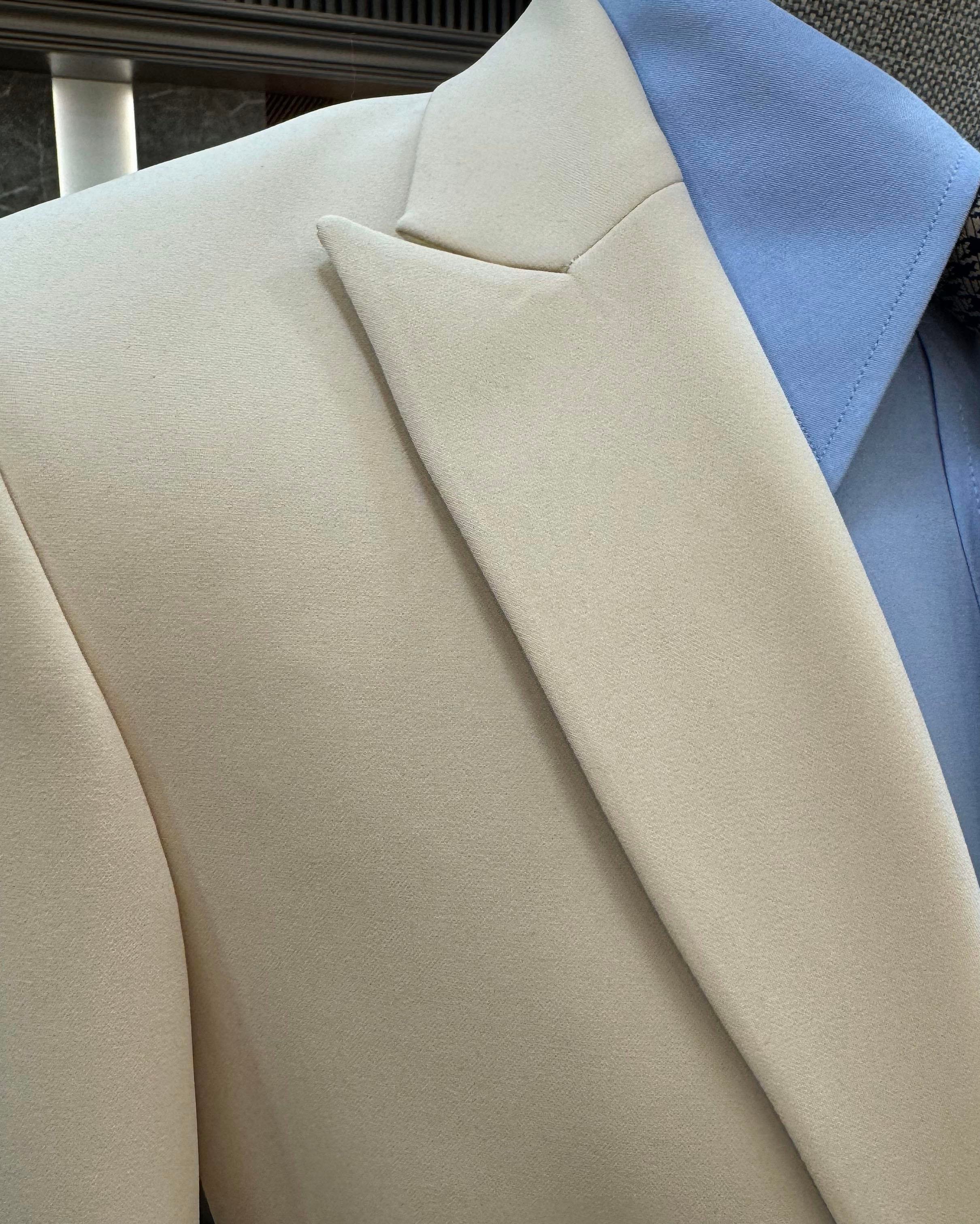 İtalyan stil ceket yelek pantolon takım elbise krem T10034