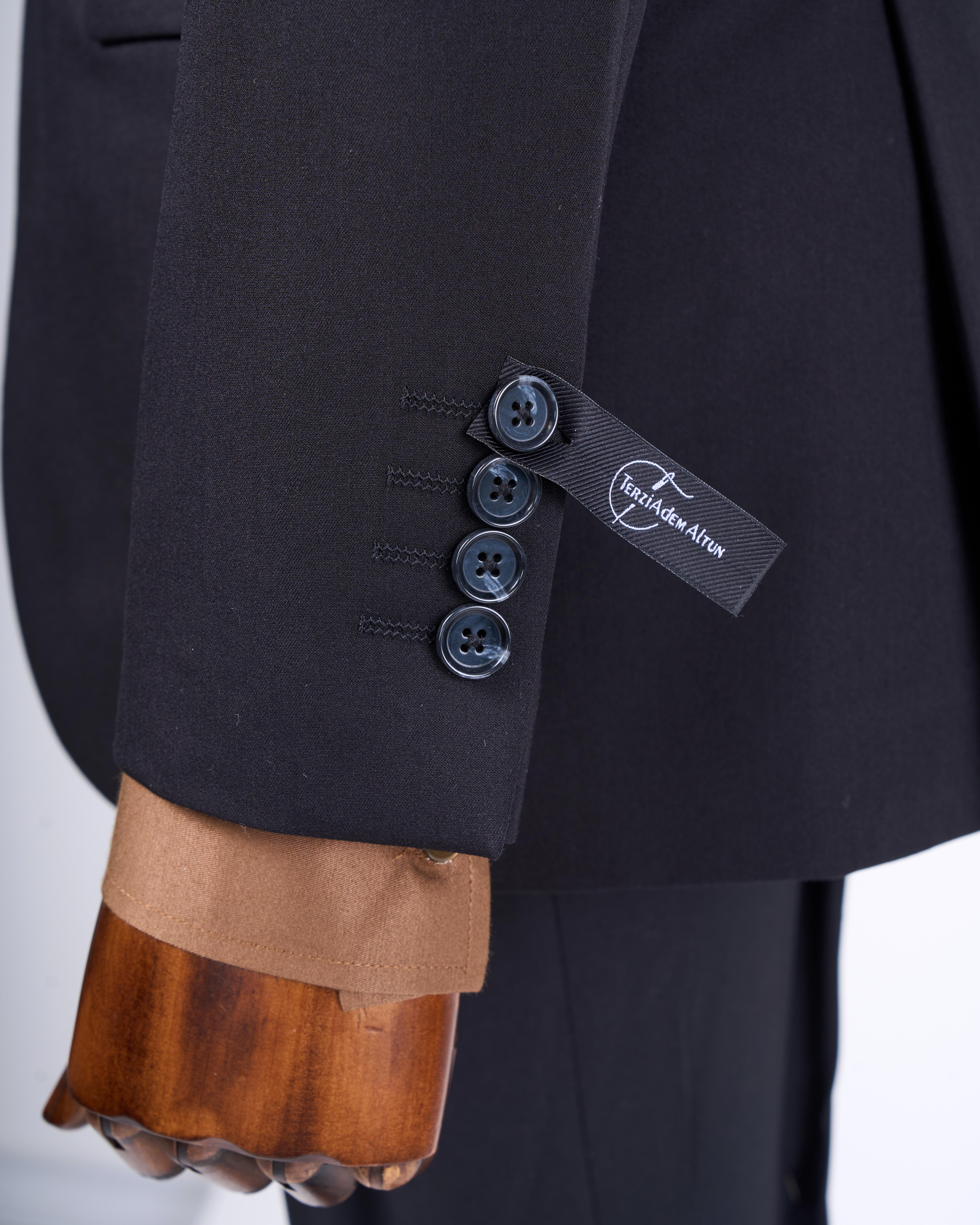 İtalyan stil ceket yelek pantolon takım elbise Siyah T8614