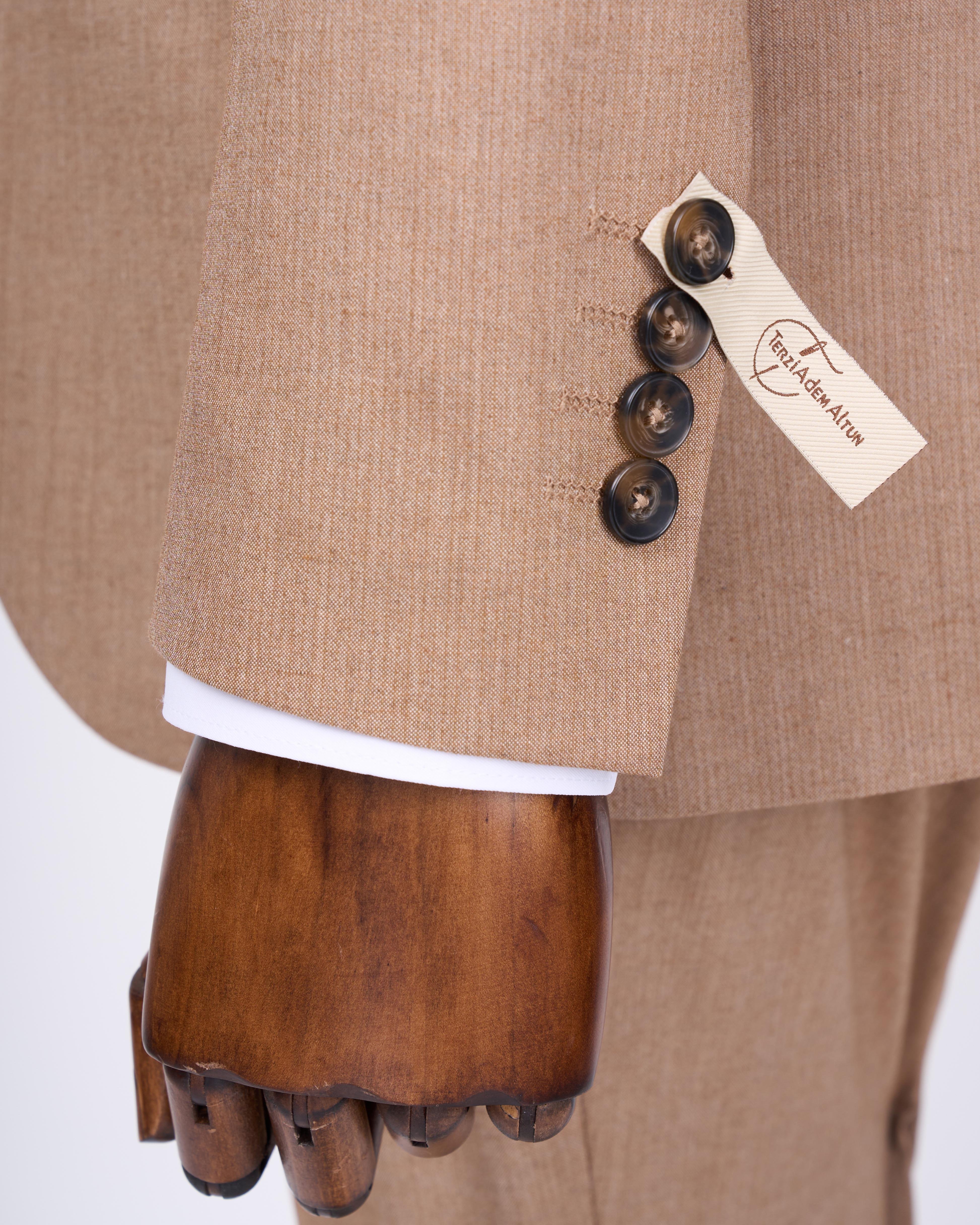 Italian style jacket vest trouser suit camel T12820