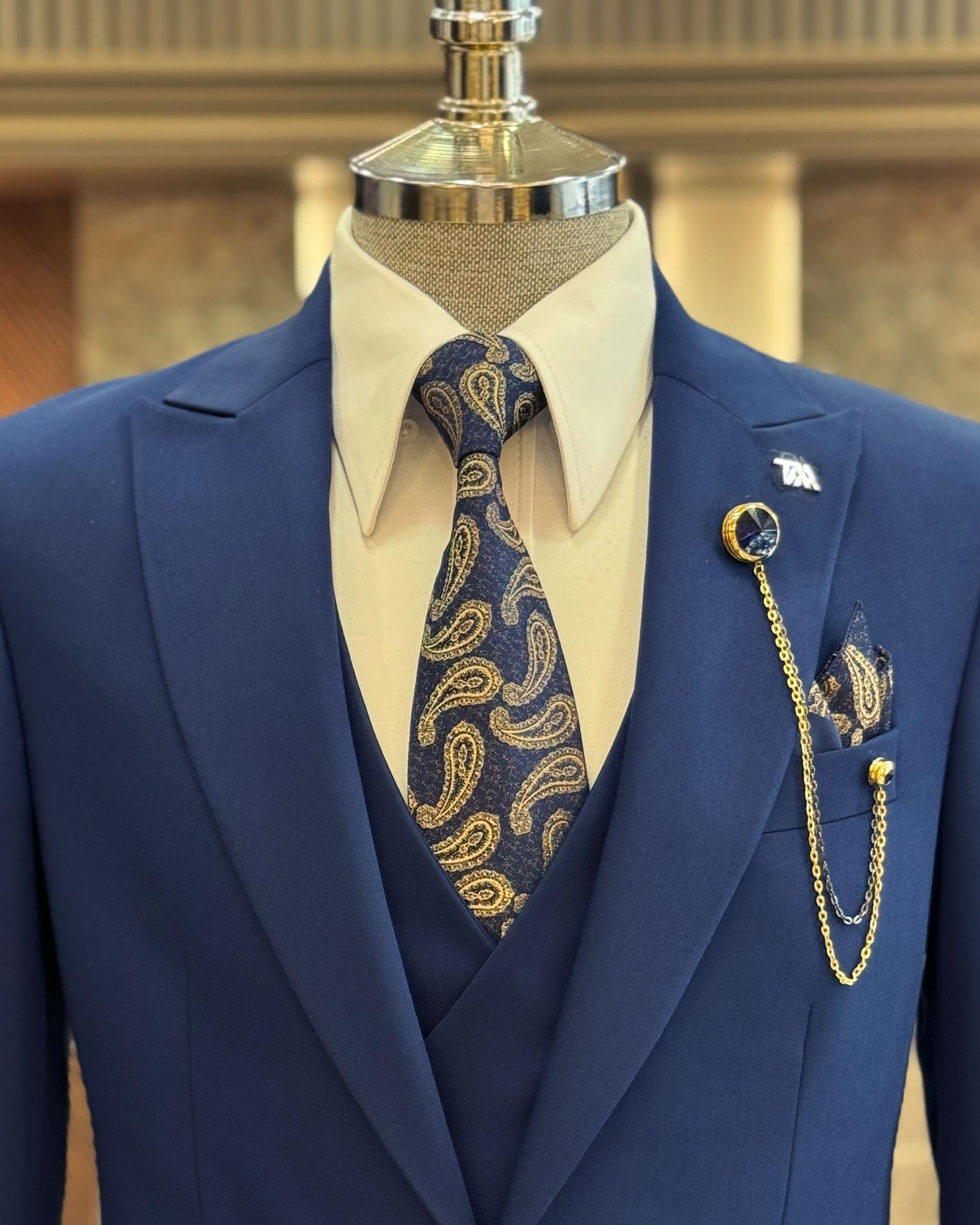 İtalyan stil ceket yelek pantolon takım elbise lacivert T12003