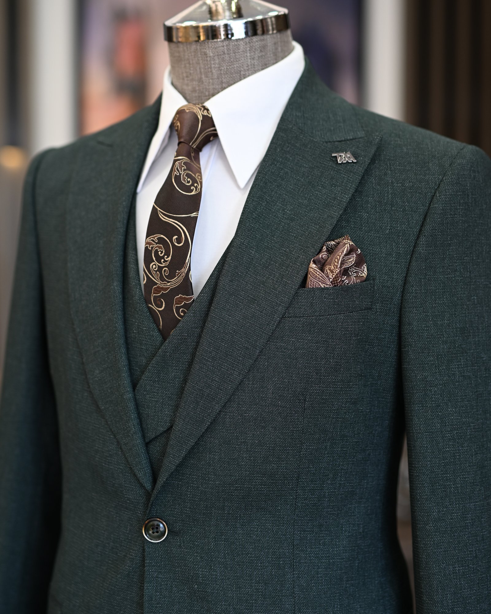 Italian style jacket vest pleated trouser suit green T11310