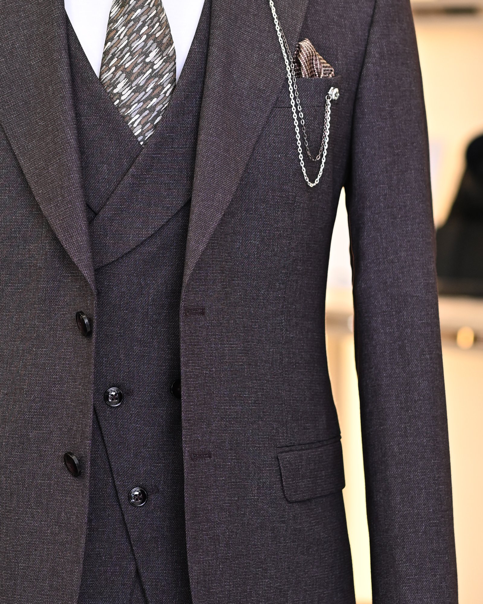 Italian style jacket vest pleated trouser suit burgundy T11315