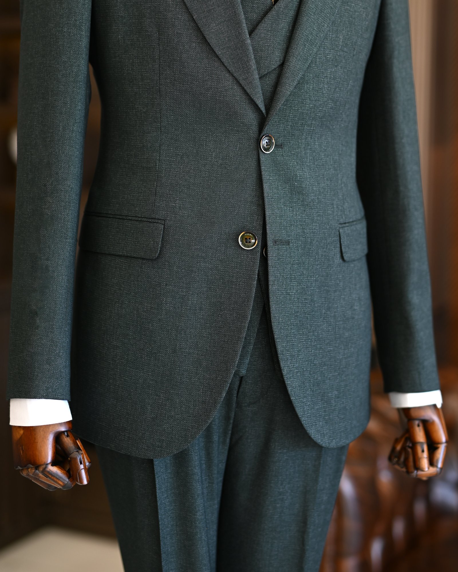 Italian style jacket vest pleated trouser suit green T11310
