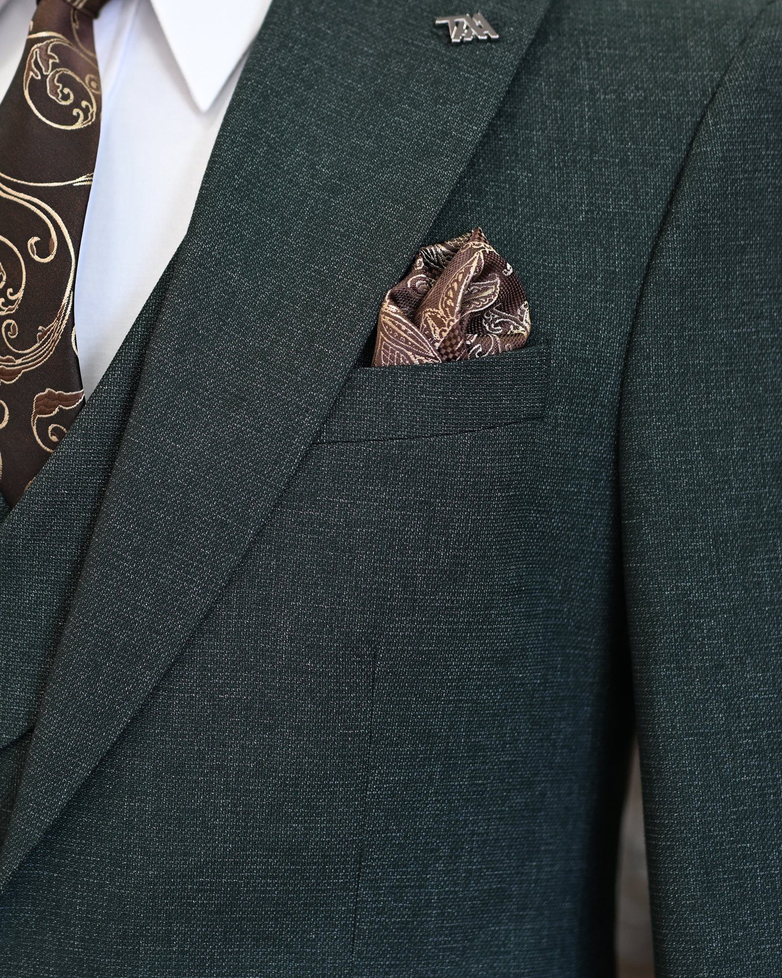 Italian style jacket vest pleated trouser suit green T11310