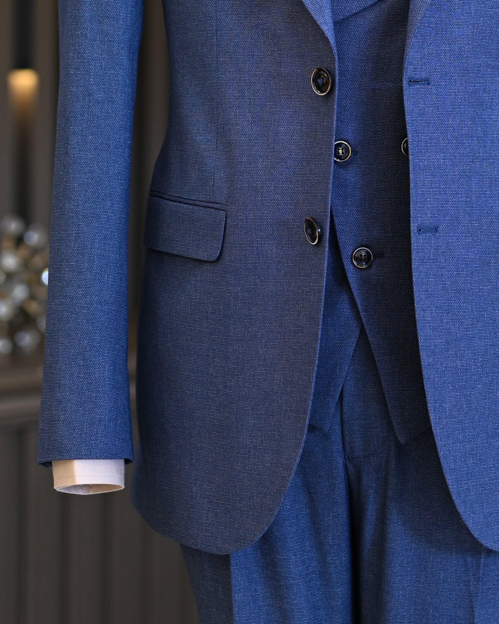 Italian style jacket vest pleated trouser suit blue T11321